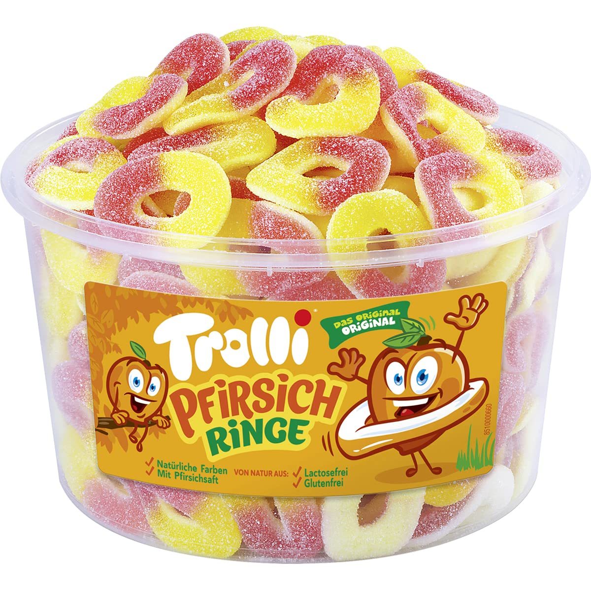 E-shop Trolli Saure Pfirsichringe Schaumgummi Fruchtgummi 150 Stück 1200g