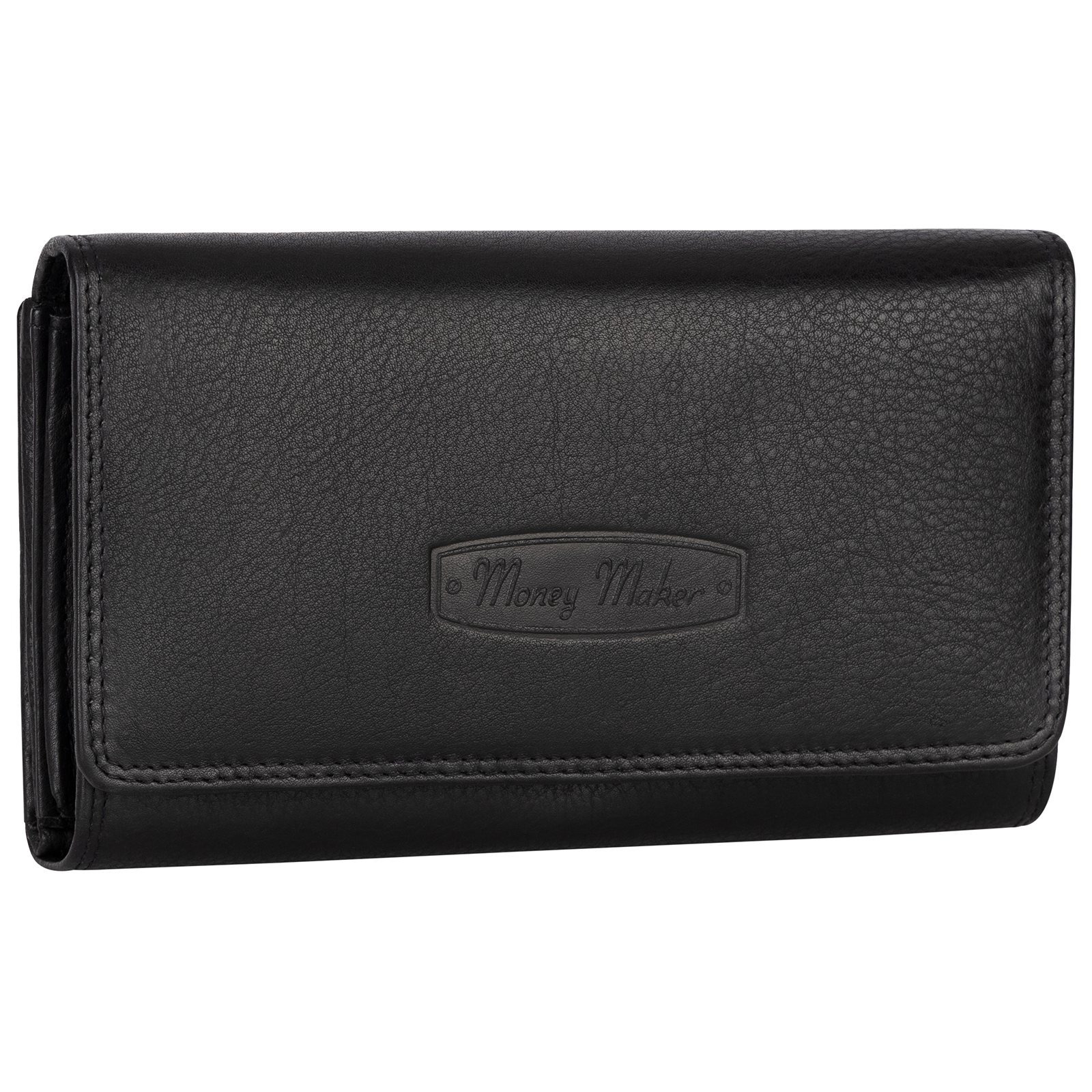 Women's Long Format Genuine Leather Wallet, Rfid Purse, 14 Card Capacity, Black