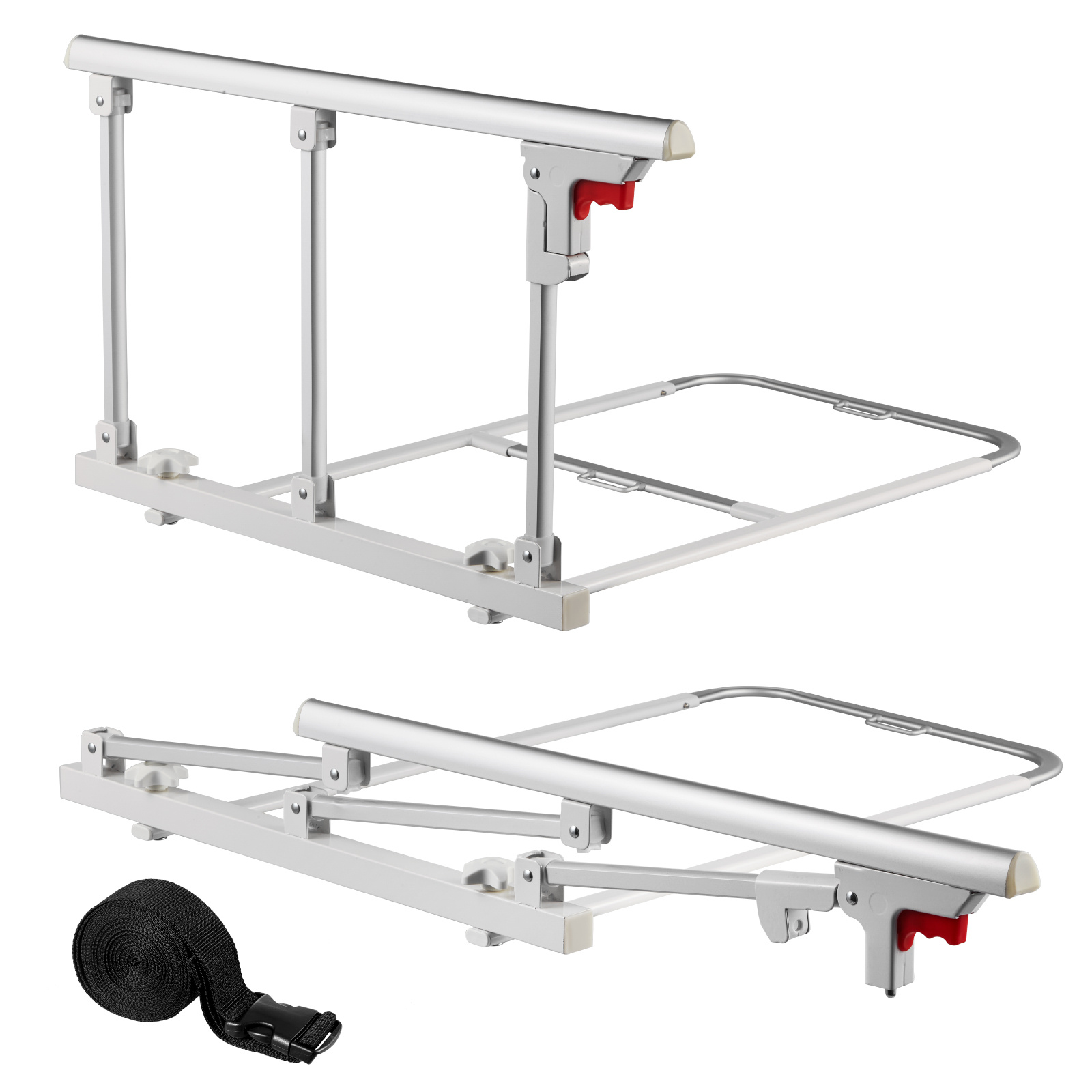 Image of Vevor Foldable Bed Rail For Elderly, 70 Cm Bedside Assist Rail With Fixing Strap, Adjustable Height Pipe Bedside Cane, High-strength Metal Senior Bed Bar, Hand Guard Grab Fits King, Queen, Full, Twin