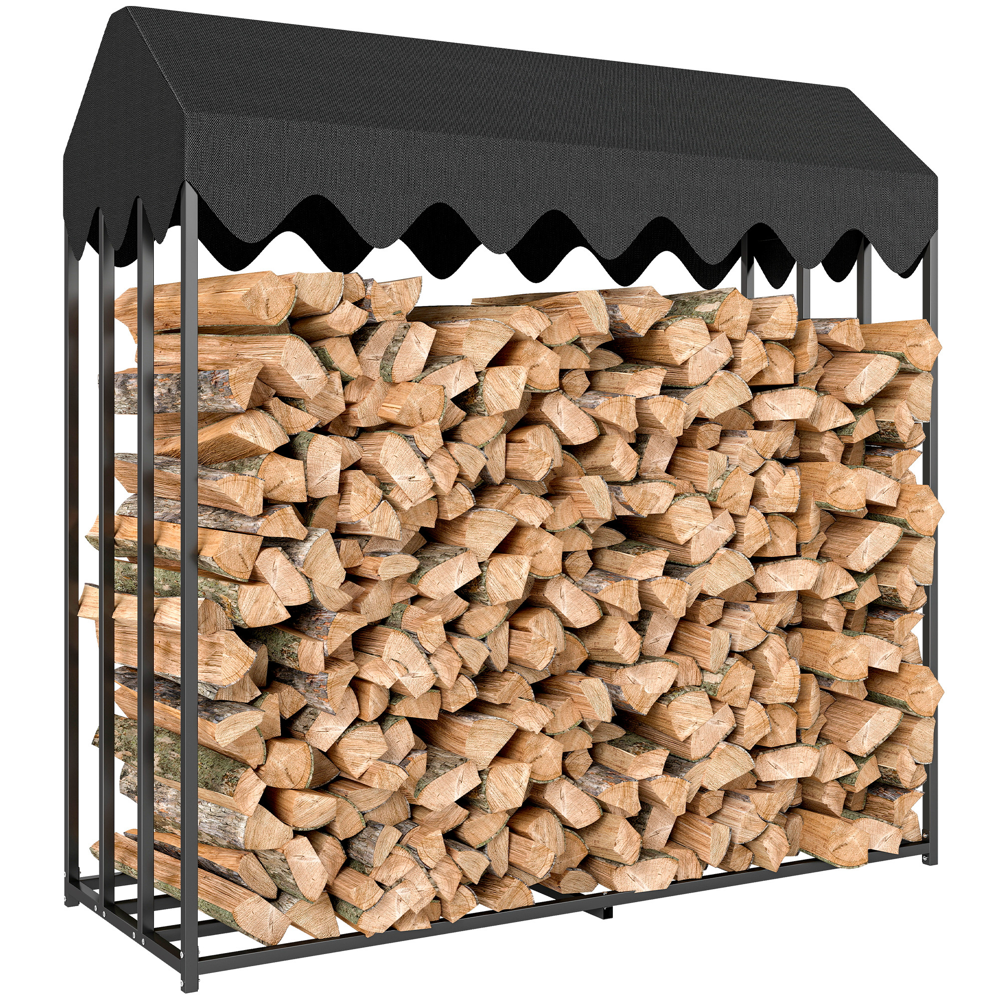 Image of Outsunny Outdoor Log Rack In Steel 186 X 70 X 185 Cm, Log Shelf With 600d Oxford Protective Cover, Large Capacity 1.9 M³ Wood Heating Shelter, Black