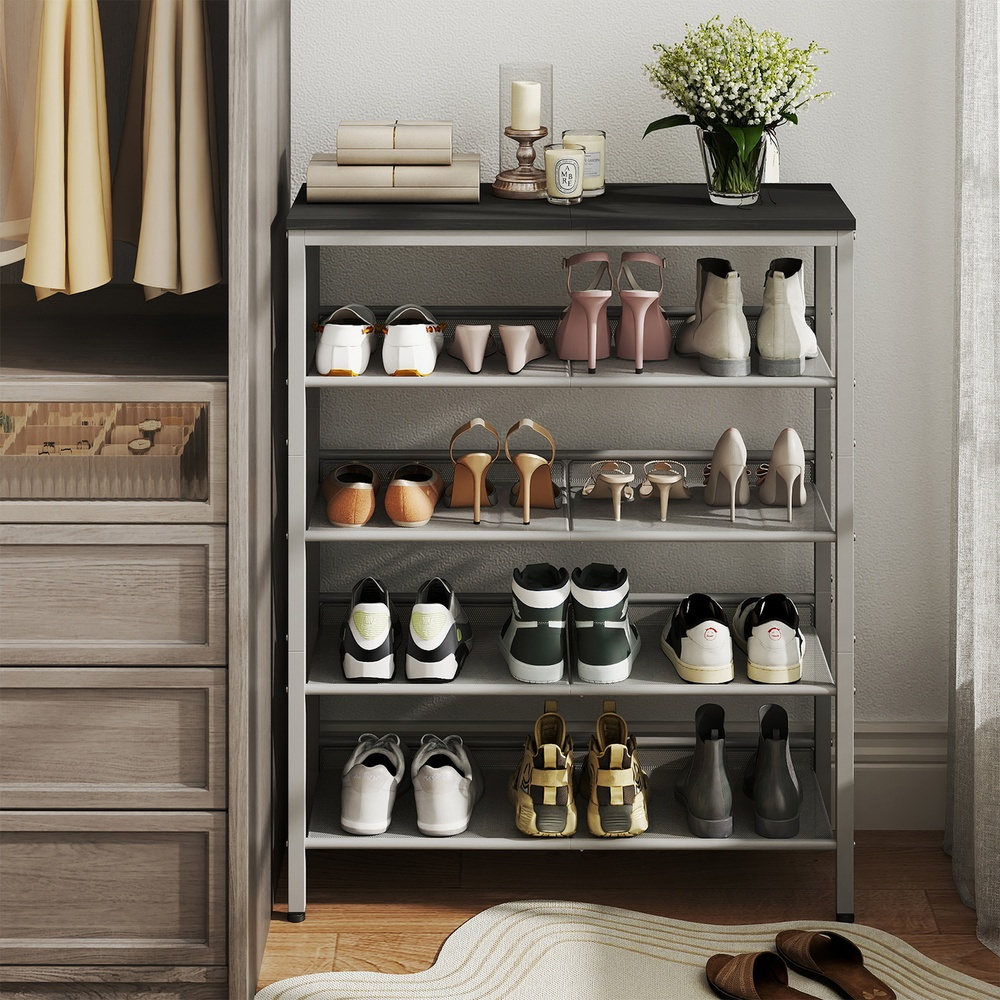 Shoe Rack, Shoe Storage, , Large Surface, Adjustable Grid Shelves, Space-, Metal