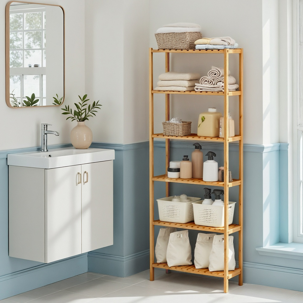 Image of 6-tier Bathroom Shelf, Shoe Rack, Kitchen Shelf, With 6 Levels, 26 X 60 X 160.9 Cm, For Bathroom, Living Room, Hallway, Kitchen