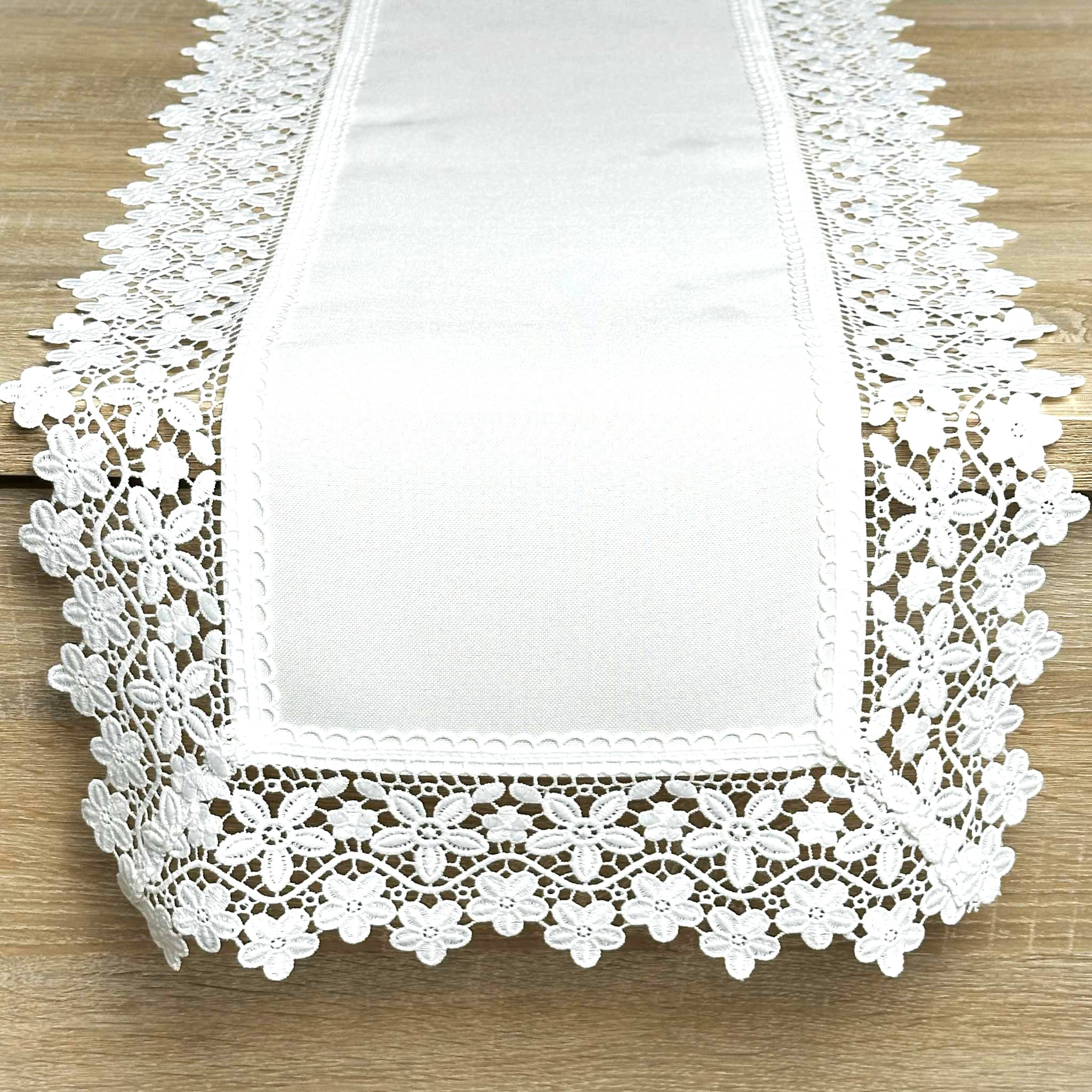 TEMU Floral Lace White Table Runner - 35 X 100 Cm, White Table Runner, Lace Floral Table Runner, Lace- Table Runner, Elegant Table Runner, Vintage