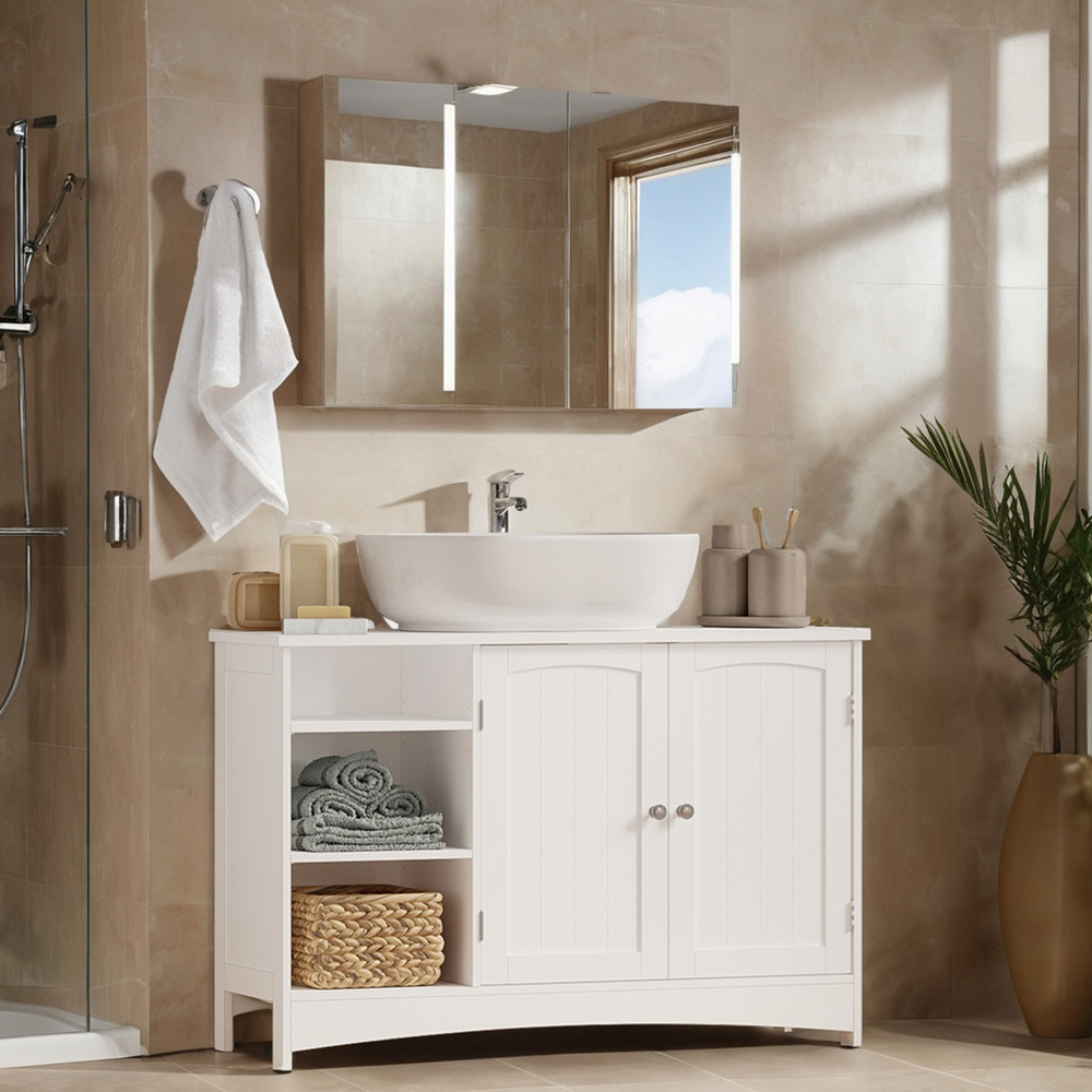 Bathroom Cabinet With 2 Doors, Height-adjustable Stand, Dimensions: 30 X Cm, White