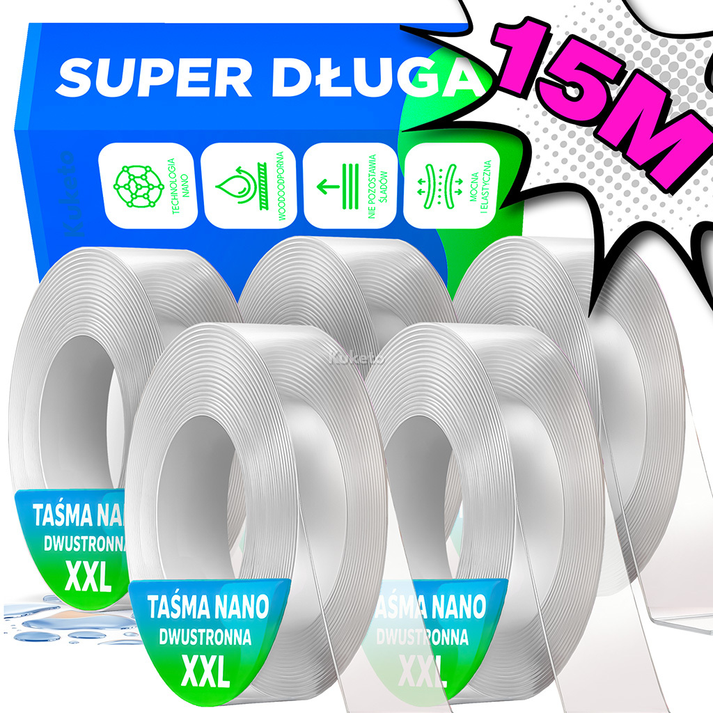 E-shop Kuketo - 5X Doppelseitiges Nano-Gel-Tape-Set für Mehrere Verwendungen - Stark, Transparent, Wasserdichtes Montageband - Super Langlebig und