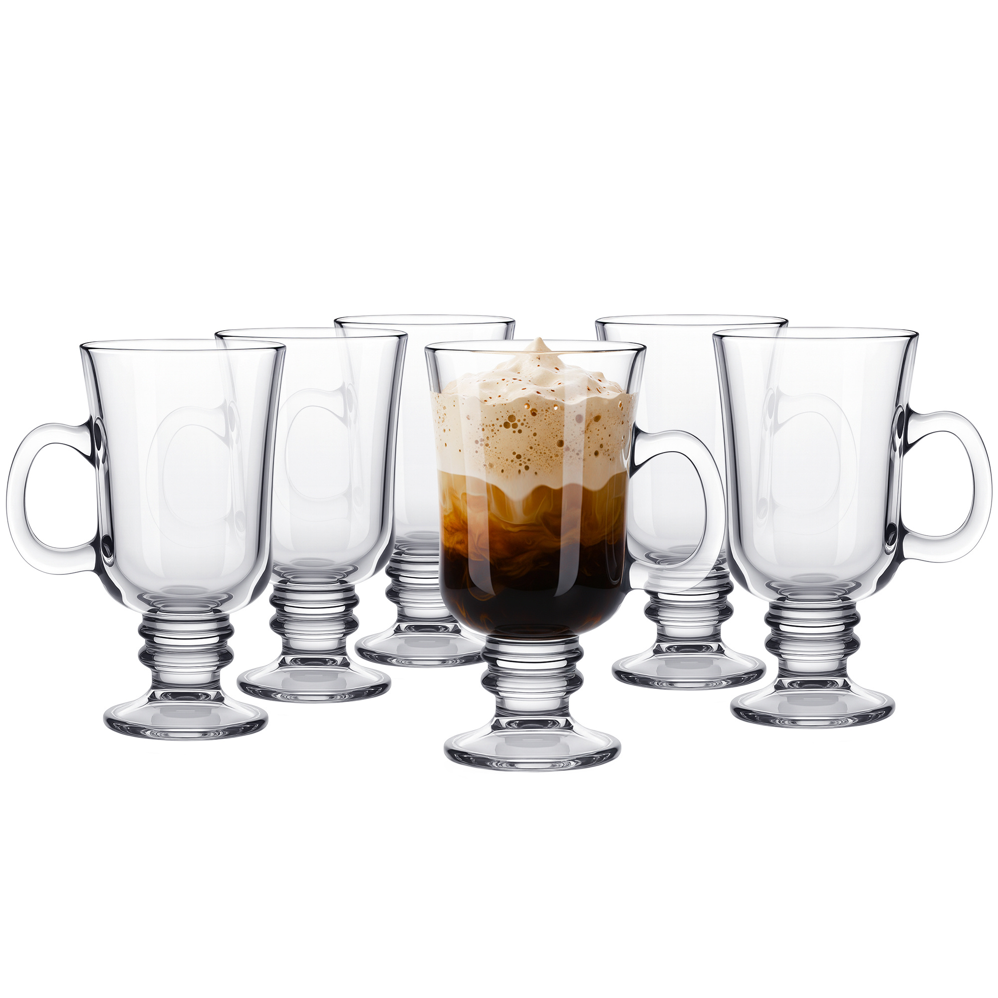 Image of Irish Coffee Glasses With Handle And Stem 200 Ml - 6pcs Set, Heat-resistant And Dishwasher-safe, Ideal For Mulled Wine And Hot Chocolate