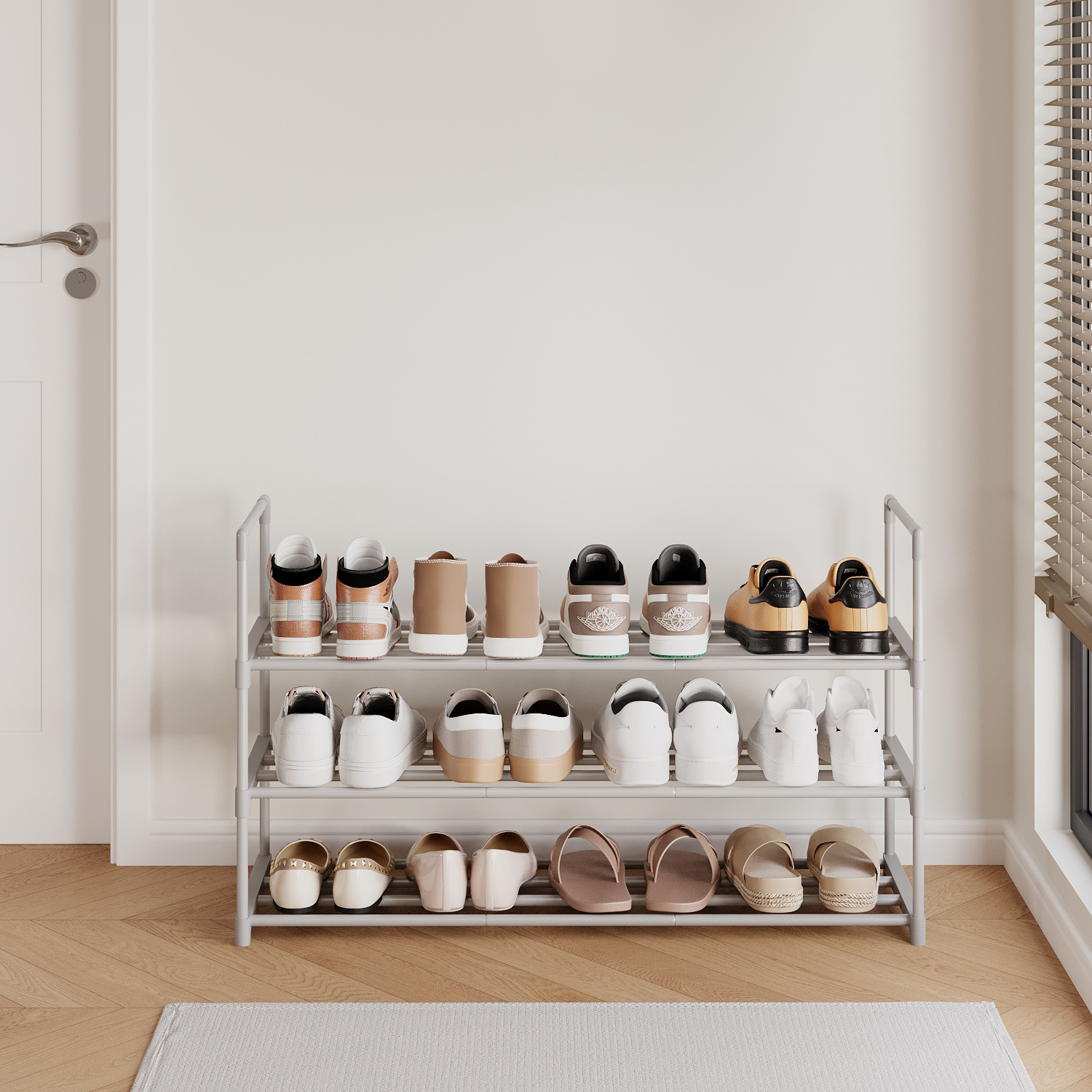 3-tier Shoe Rack, Metal Shoe Stand, Shoe Storage Organizer For 12-15 Pairs, Stackable, 30 X 92 X 55 Cm