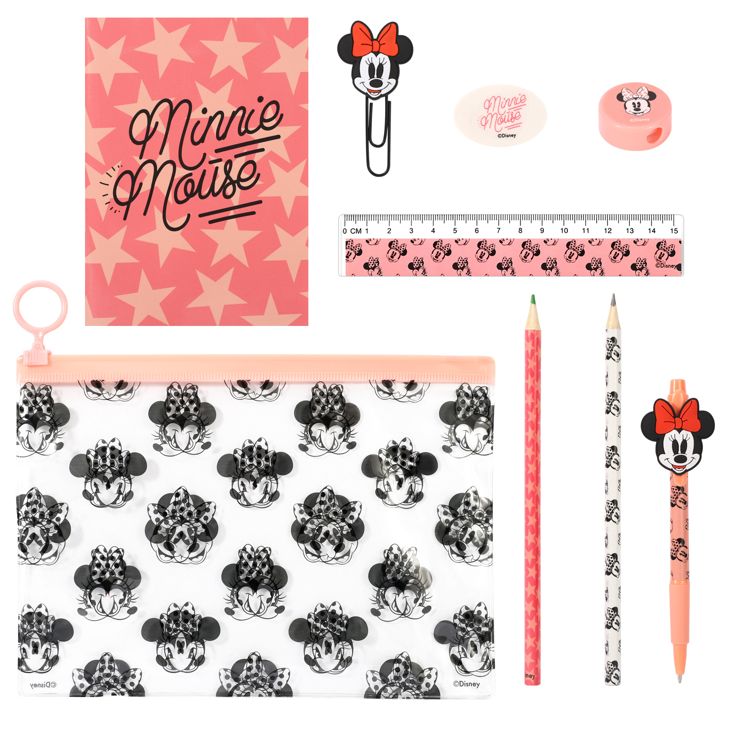TEMU Mouse 9pcs Transparent Filled Pencil Case Stationery Set Waterproof Boys Girls Kids Children Exam