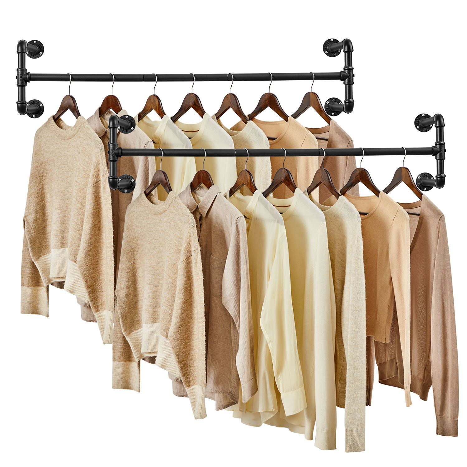 Image of Wall-mounted Clothes Racks, Clothes Rail, 2pcs Set, Wall Mounting, Loadable Up To 60 Kg, Black