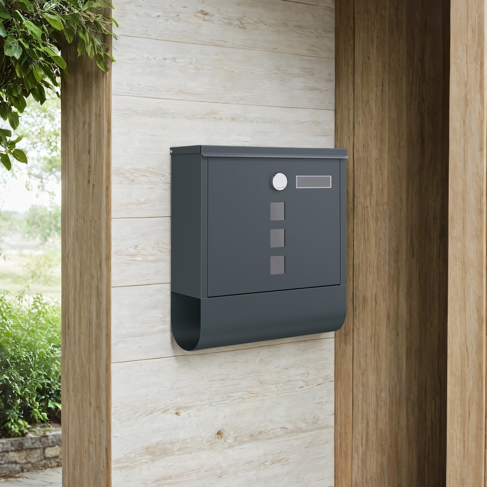 E-shop Briefkasten und Zeitungskasten mit Drehscheibenverschluss, Sichtfenster und Namensschild, wandmontiert. Maße: 10 x 30,8 x 33,8 cm