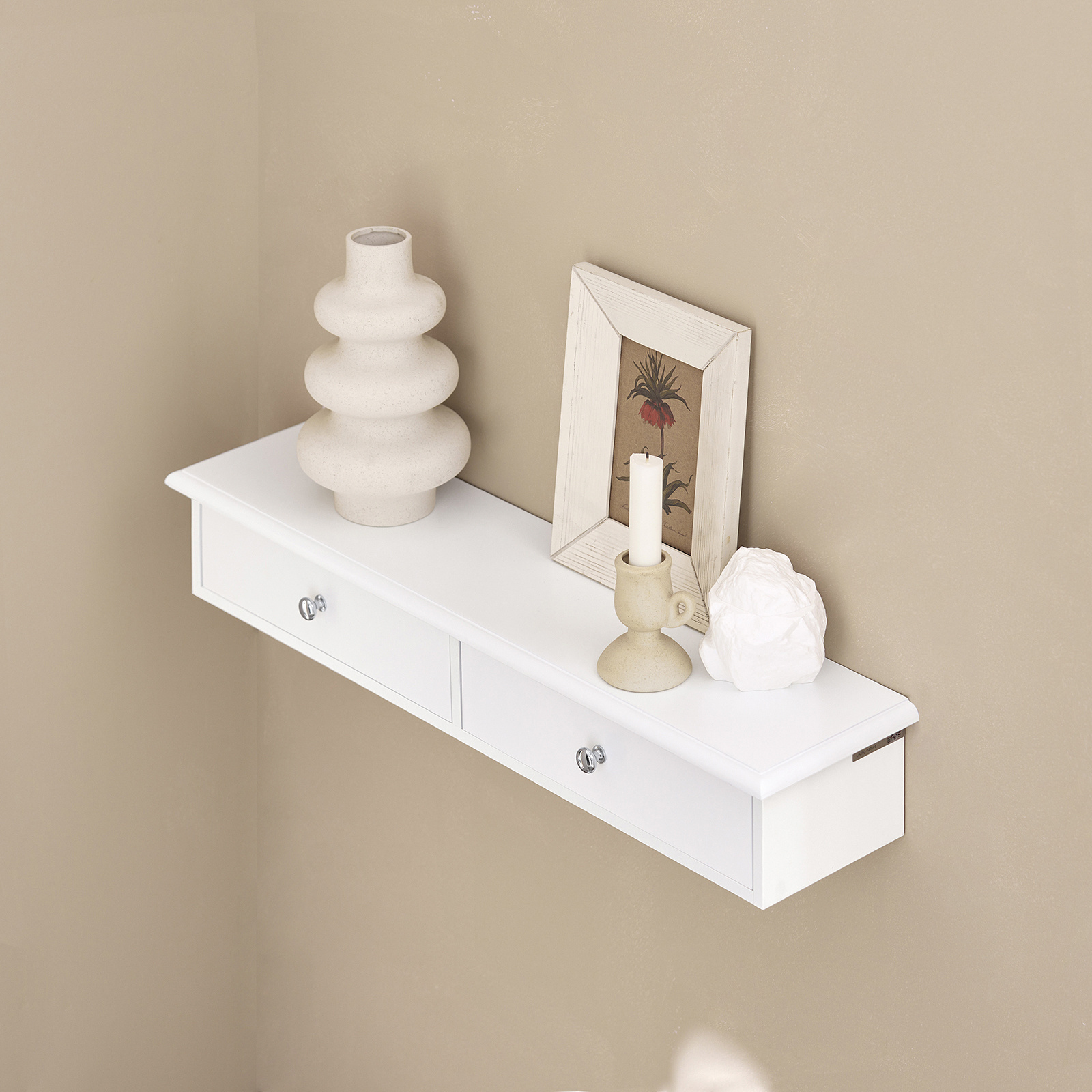 TEMU 1pc Wall Shelf With 2 Drawers - Modern Floating Shelf For Entrance, Living Room, Kitchen & Bedroom - White 64x15x10cm - Gsh54-x