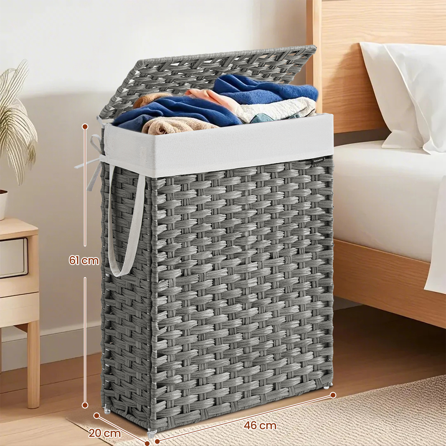 Laundry Basket Narrow, Laundry Collector 55 L, With Lid And Handles, Made Of Synthetic Rattan, Foldable, Removable Laundry