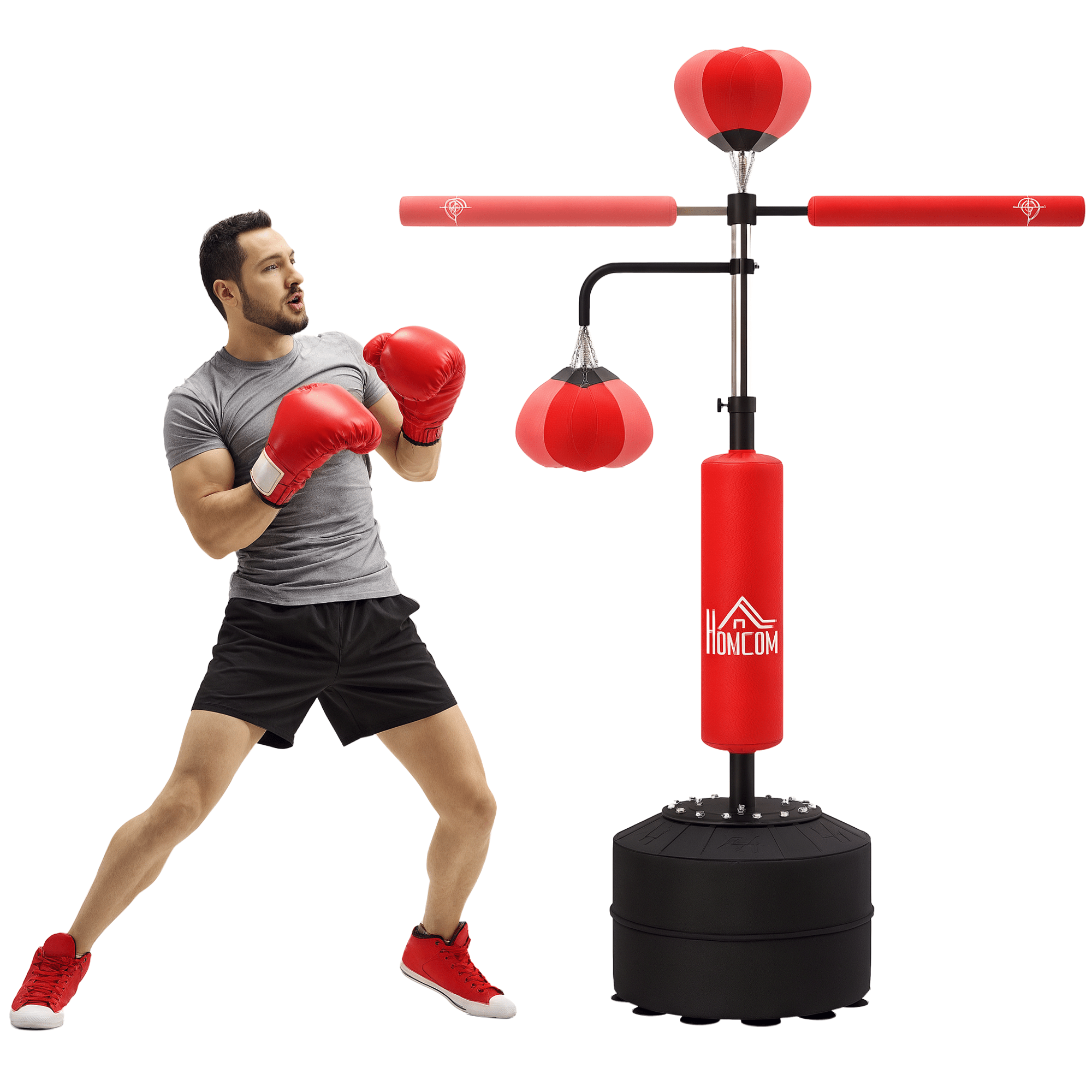TEMU Saco de Boxeo de Pie, 160-230 cm, Saco de Boxeo con Barra de 360°, 2 Bolas de Velocidad y Base Rellenable, Punching Ball para Adultos y Niños,
