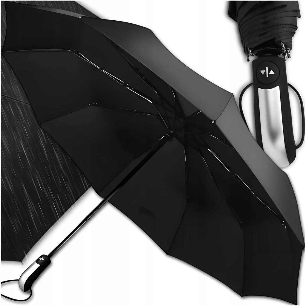 E-shop Großer XXL Automatischer Faltregenschirm, Wasserdicht und Sonnenschutz, 10 Rippen, 106 cm Schirmhülle, Schwarz, XL Regenschirm mit Automatischem