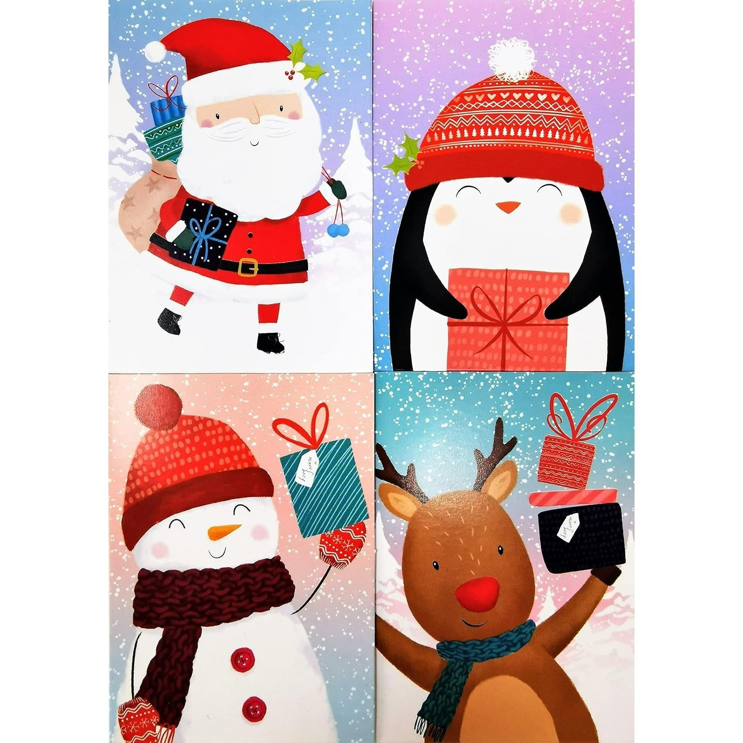 TEMU Bg Tallon Pack Of 16 (1879) Mini Kids Cute Christmas Cards 4 Designs Reindeer Santa Snowman Penguin - Pack Of 16
