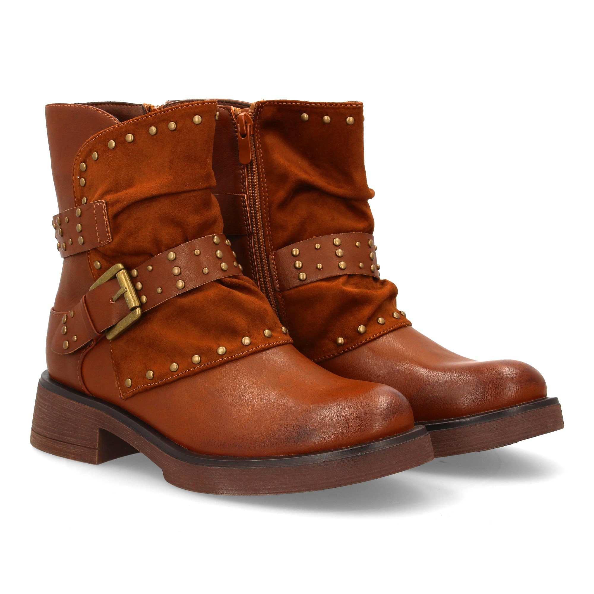 Image of Women's Biker Style Boot For Fall/winter Season, Featuring Metal Studs And Adjustable Double Strap With