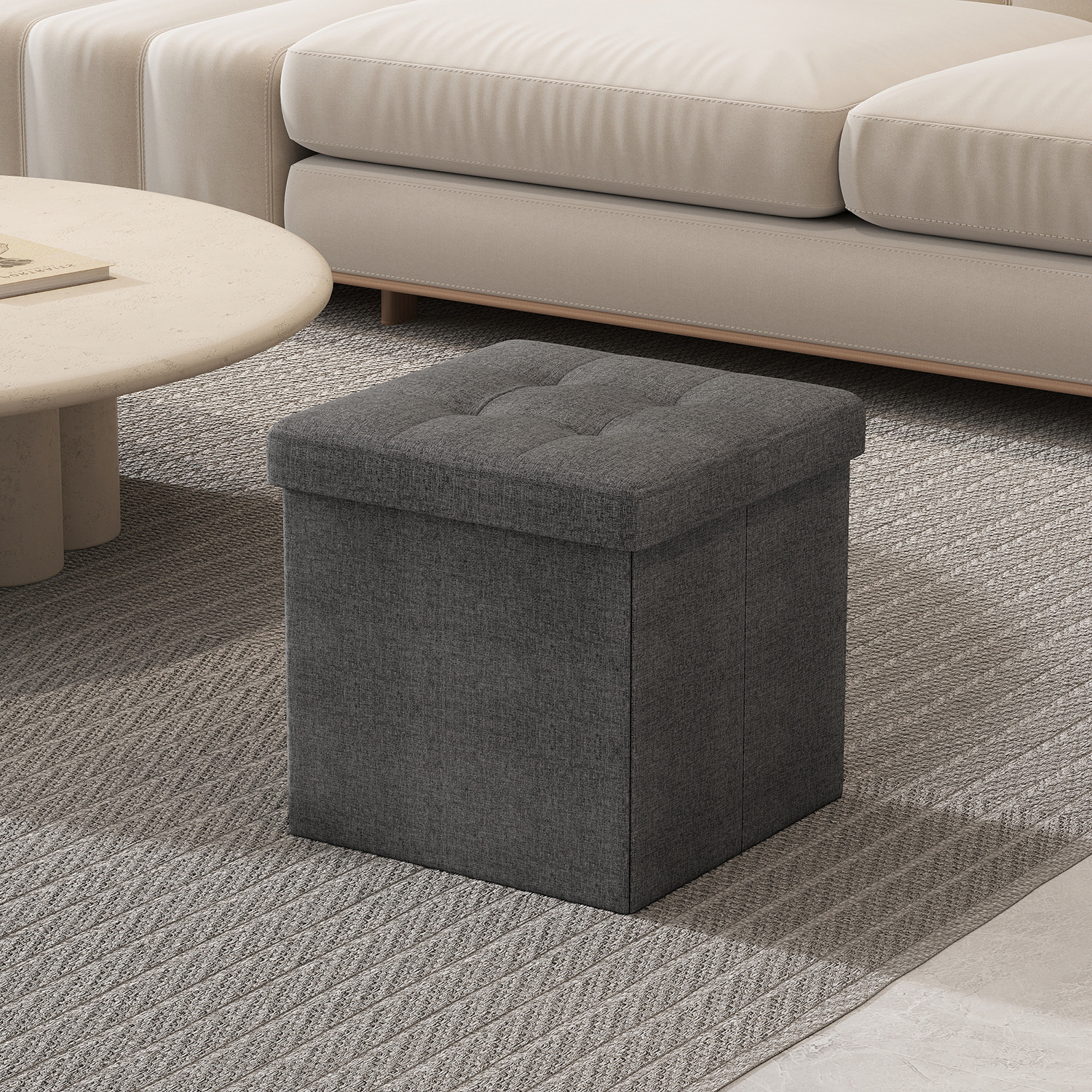 Folding Storage Stool, Bench, And Box With Lid, Load Capacity 130 Kg, Footrest, Easy To Transport, 30 X 30 X 30 Cm