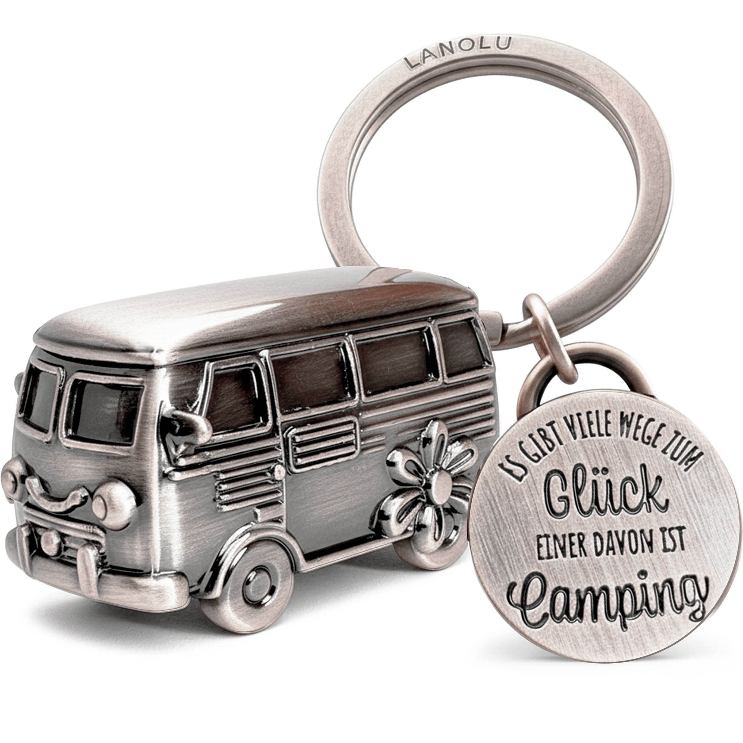 E-shop Schlüsselanhänger Camping Glück, Wohnwagen Geschenk, Wohnmobil Geschenk für das Camping und für , 3D Anhänger- Wohnwagen Zubehör aus Metall