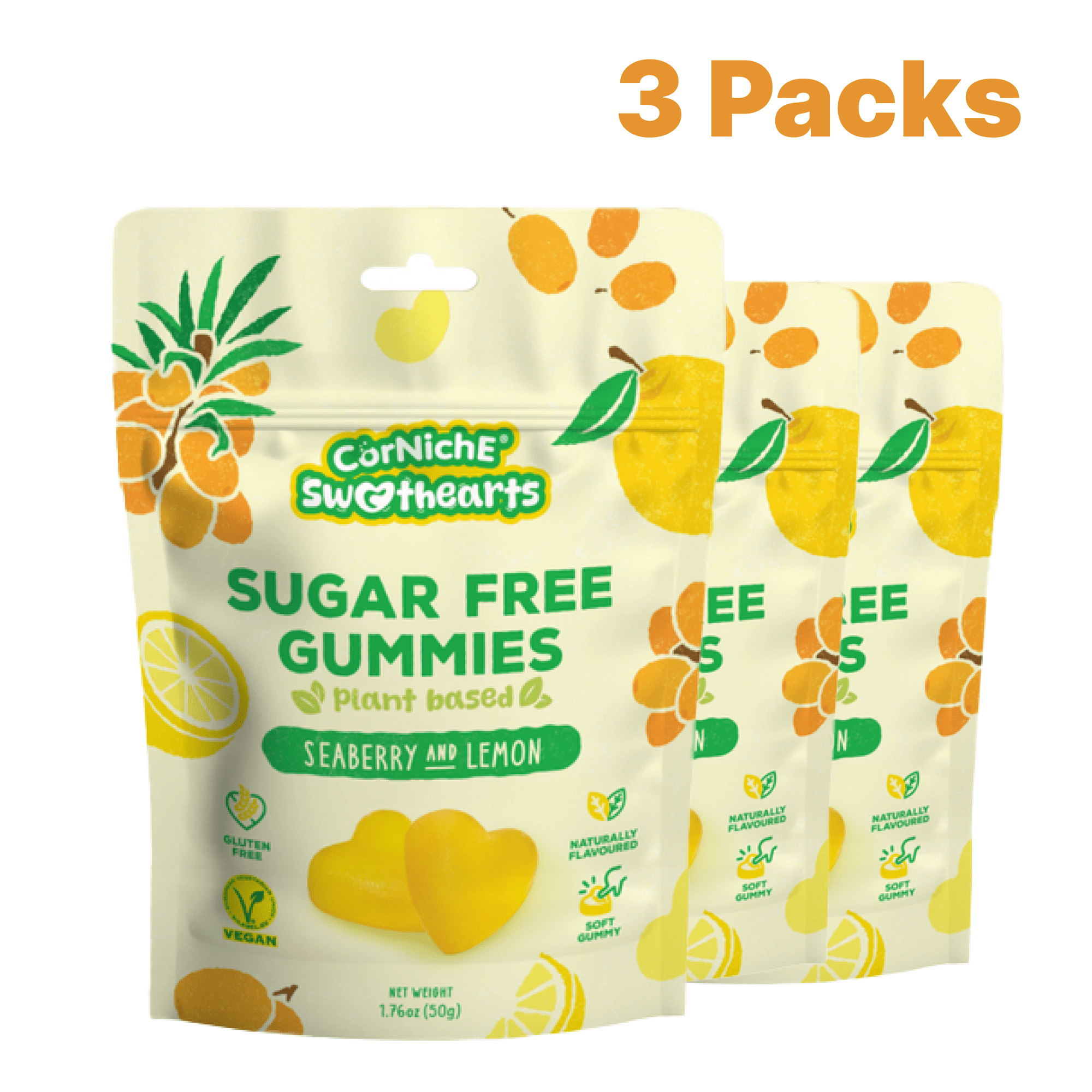 Image of 3 Packs Corniche Sweethearts Sugar-free Gummies - Haskap Berry & Lemon 3×50g-sweet Gift For Christmas - Sweet Or Sour-ideal For Parties & Office.