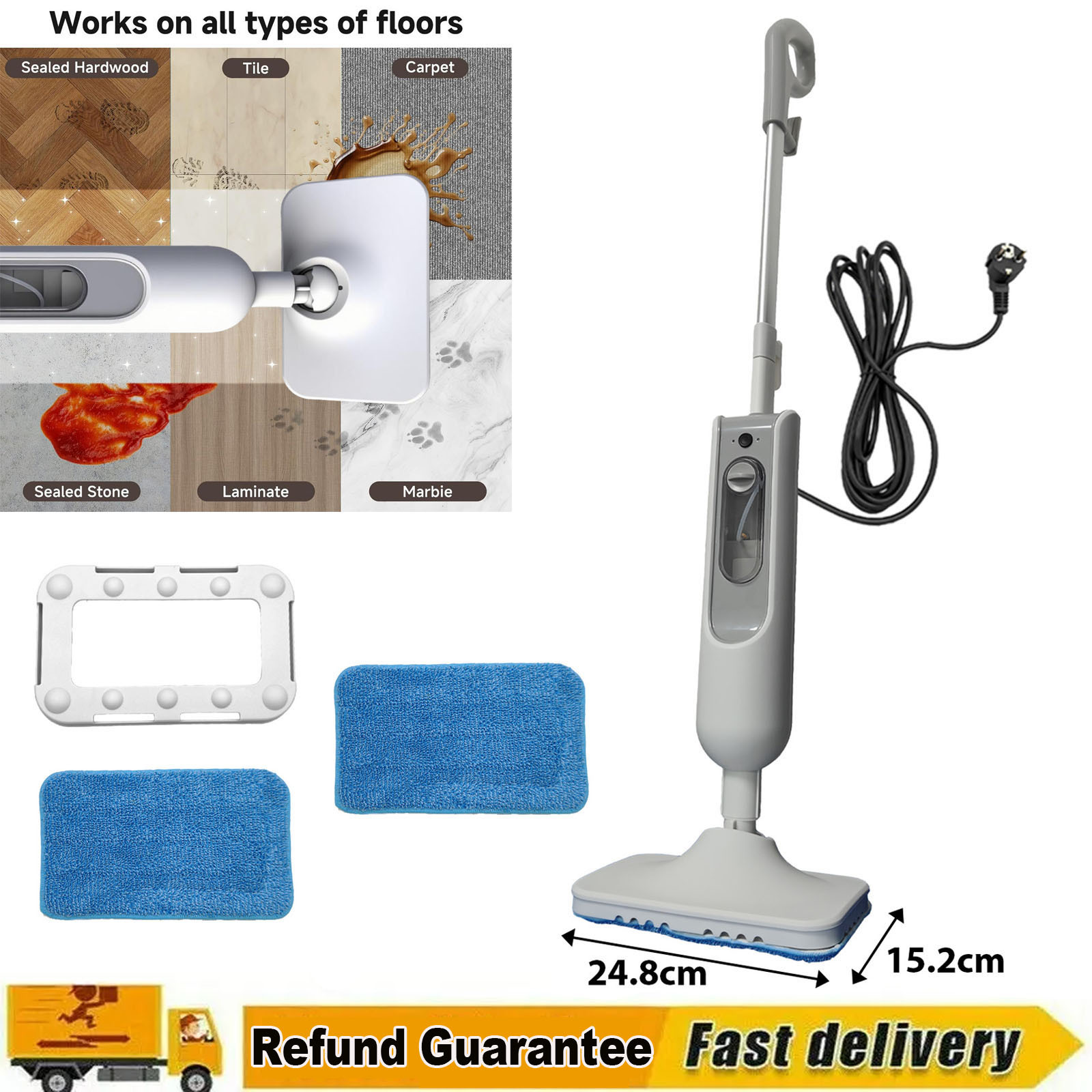 TEMU Steam Mop Handheld Steam Cleaner With 5m Power Cord, Powerful Floor Steamer For Floor Cleaning, Multipurpose Steam Cleaner For