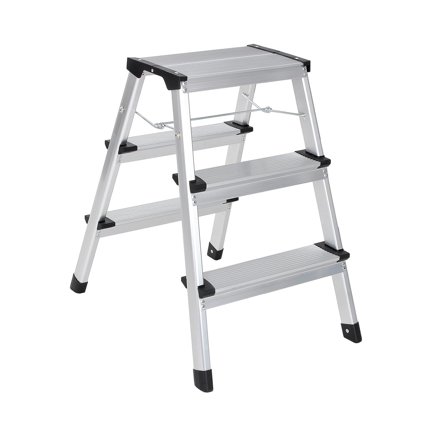 Folding Ladder, Aluminum Step Stool, Gray-black