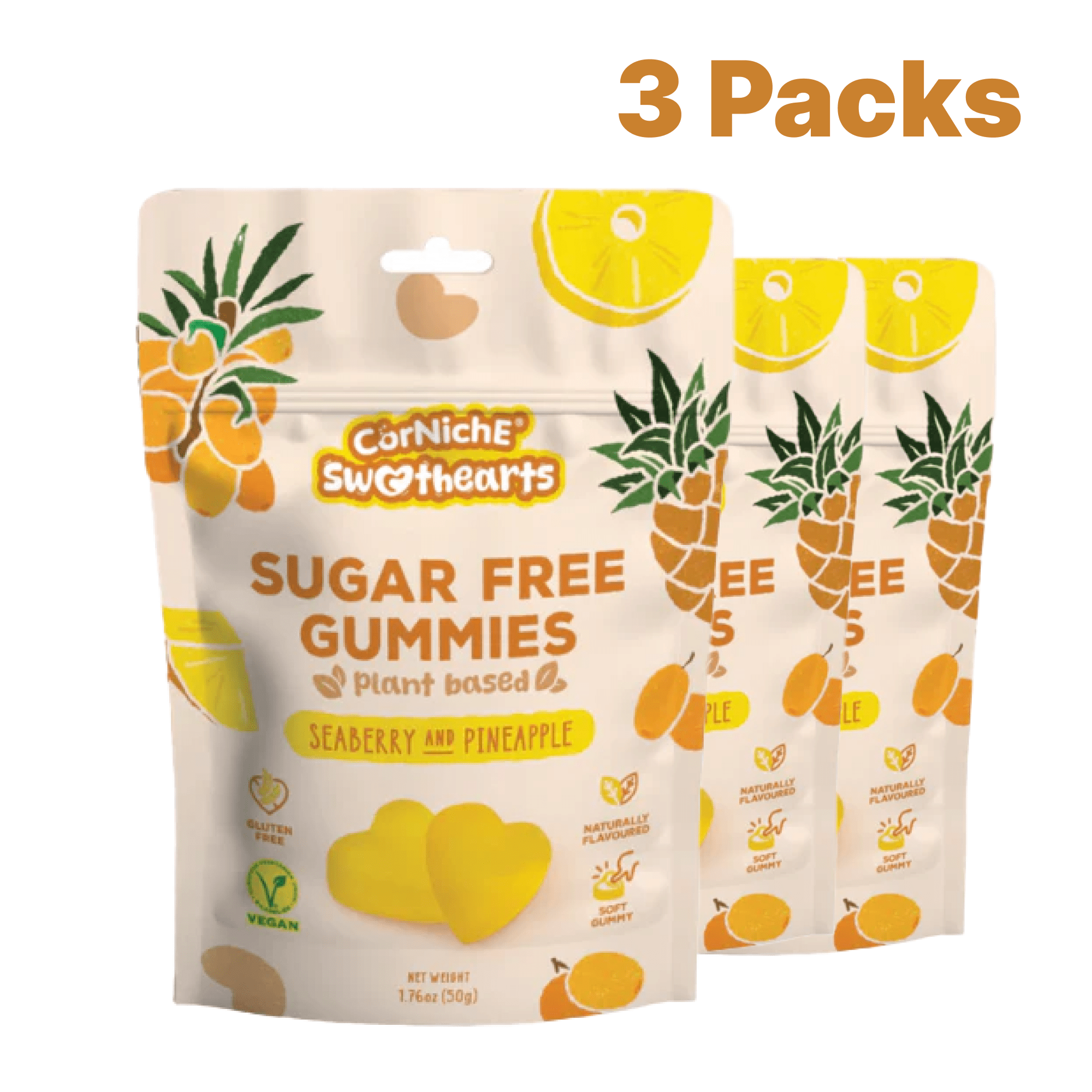 Image of 3 Packs Corniche Sweethearts Sugar-free Gummy Bears Haskap Berry & Pineapple 3x50g. Christmas Snack, Party Gift