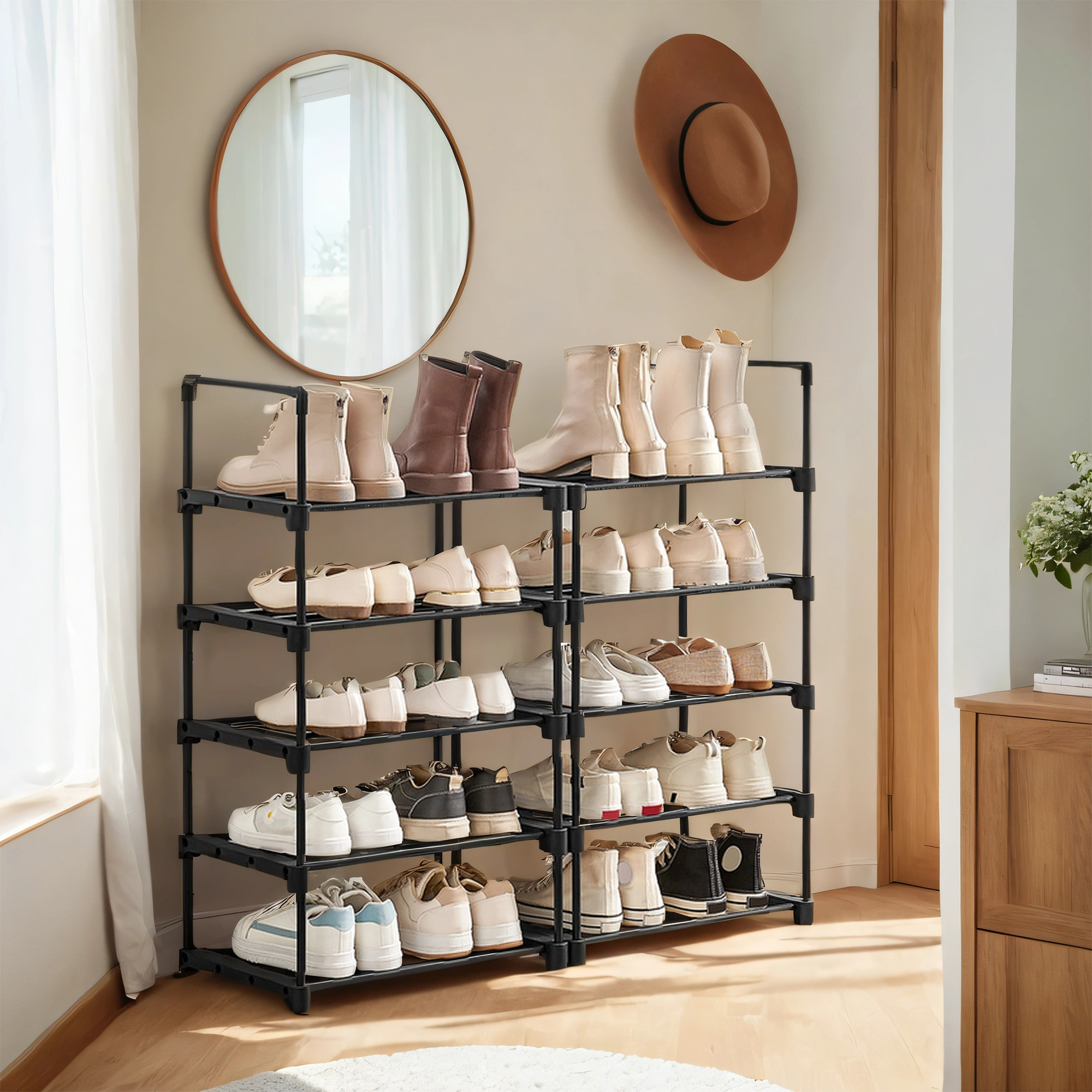 Image of 10-tier Shoe Rack, Tall Cabinet, Narrow Shoe Stand, Space- Metal Shoe Storage