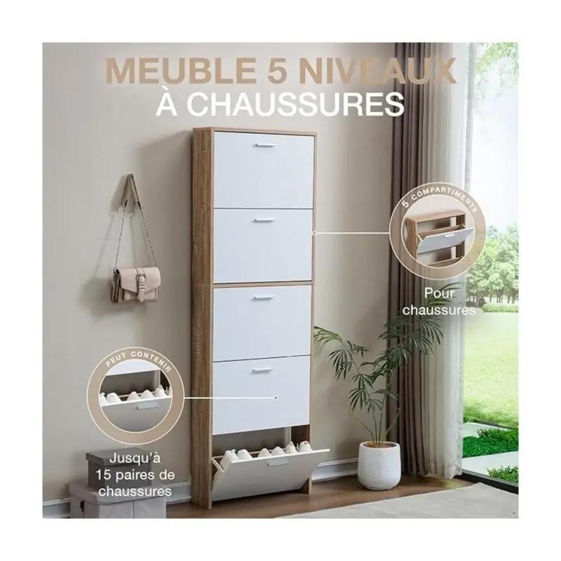 TEMU Zapatero de madera para entrada, almacenamiento , extradelgado y cerrado – 5 puertas abatibles – Capacidad para 15