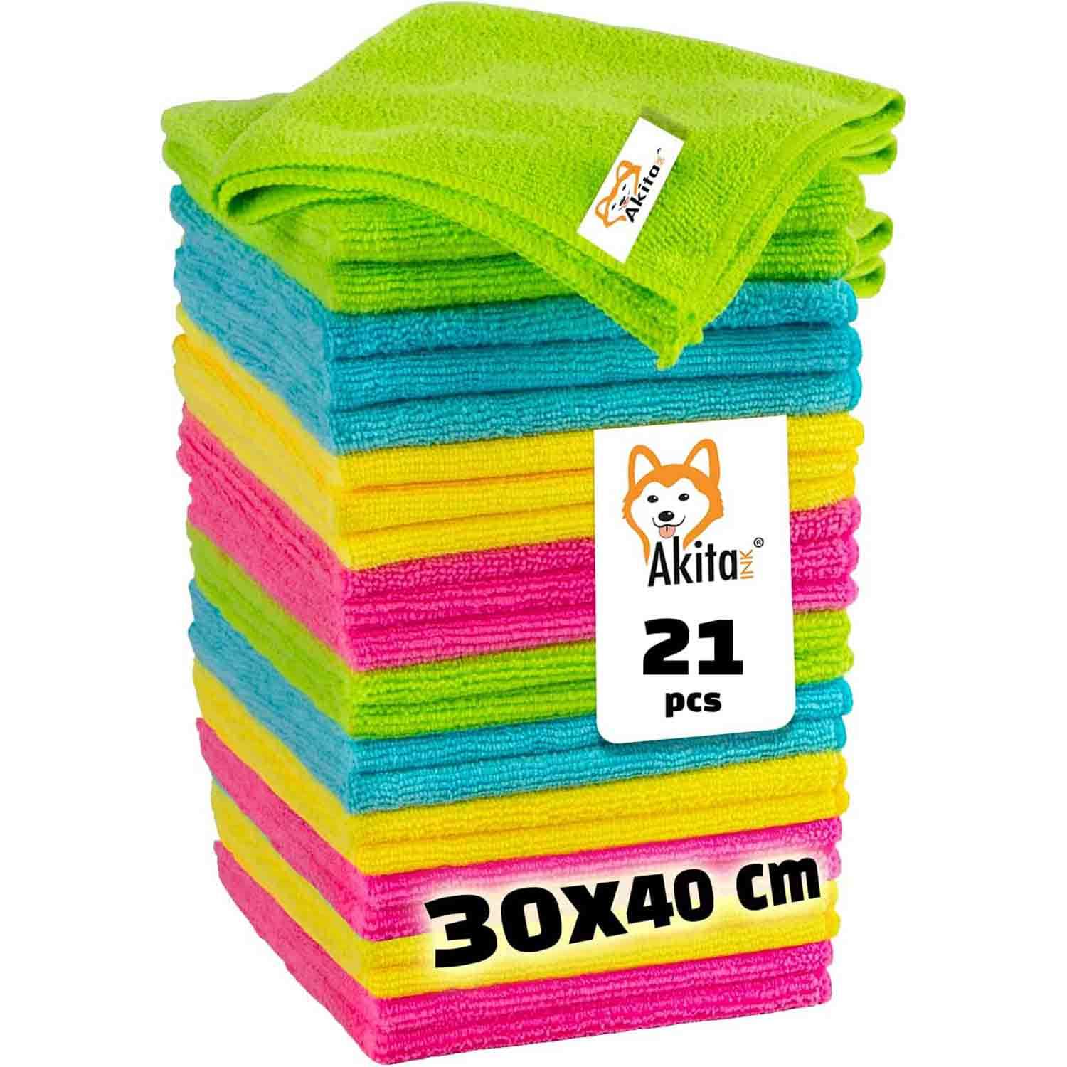 TEMU AKITAInk in microfibra - 21 Panni in microfibra per la Pulizia 30 x 40 cm Multicolore, Riutilizzabile, Lavabile per Casa, Cucina, Auto, Vetri,