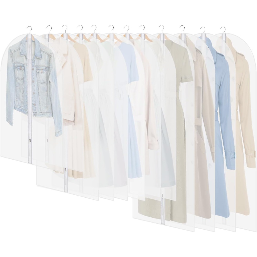 E-shop 12er Set Atmungsaktive Kleidersäcke mit Reißverschluss Transparente Anzug- und Kleiderschutzhüllen für Kleiderschrank & Reise