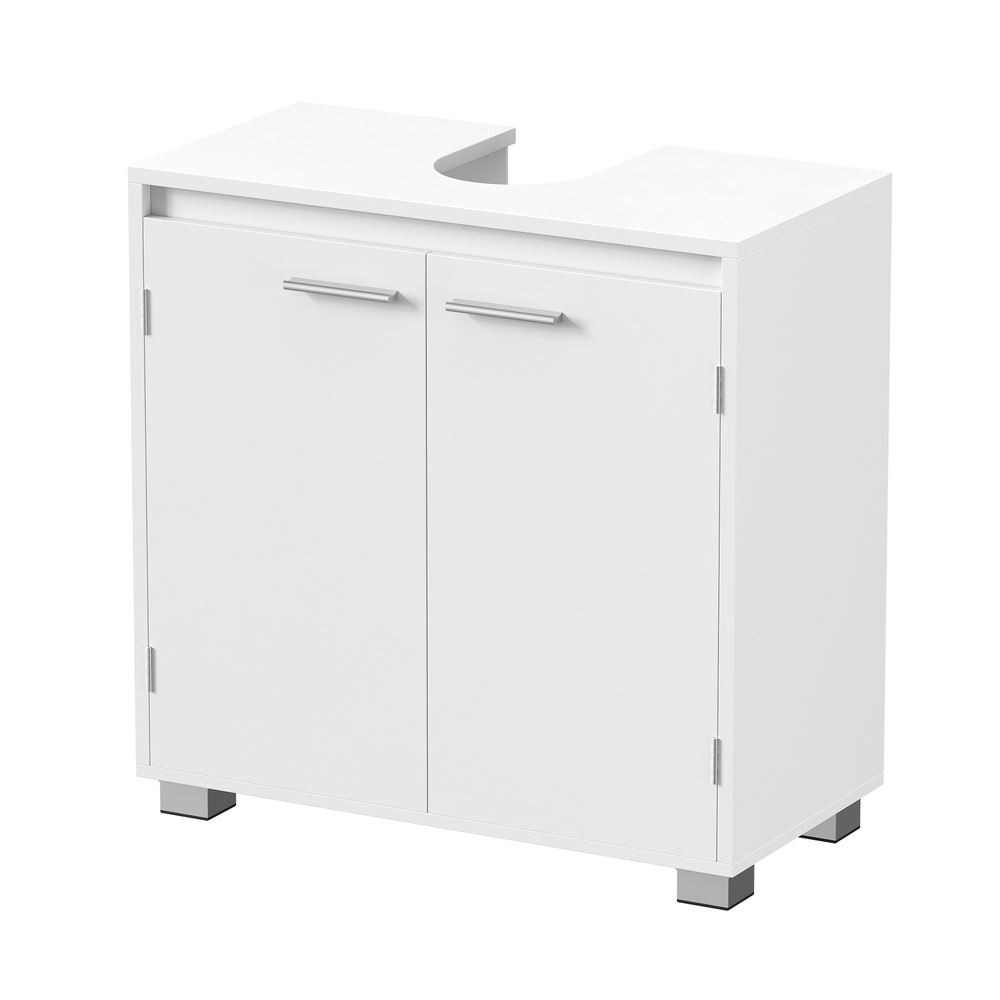 E-shop Waschbeckenunterschrank/Badezimmerschrank mit 2 Abteilen hinter der Tür, mit Füßen, Maße: 30 x 60 x 60 cm, weiß.