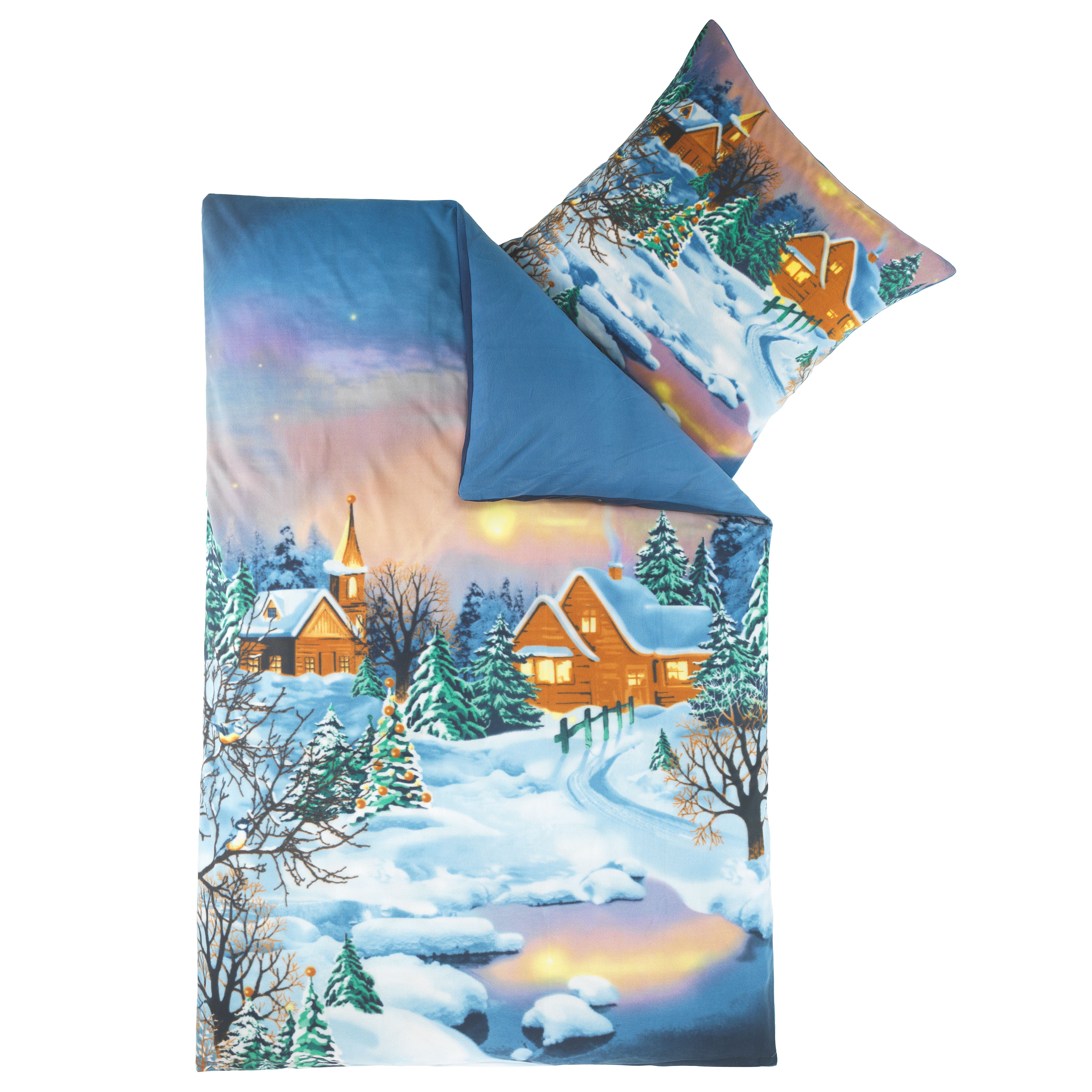 Image of Winter Bedding Set 2pcs 135x200 Cm Christmas - 1x Duvet Cover + 1x Pillowcase - Warm And Fluffy Bedding - Cozy Warming - Beautiful Winter Landscapes