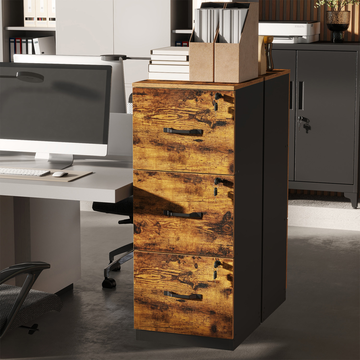 3 Drawer File Cabinet, Lockable Filing Cabinet, Printer Stand, Office Filing Organizer