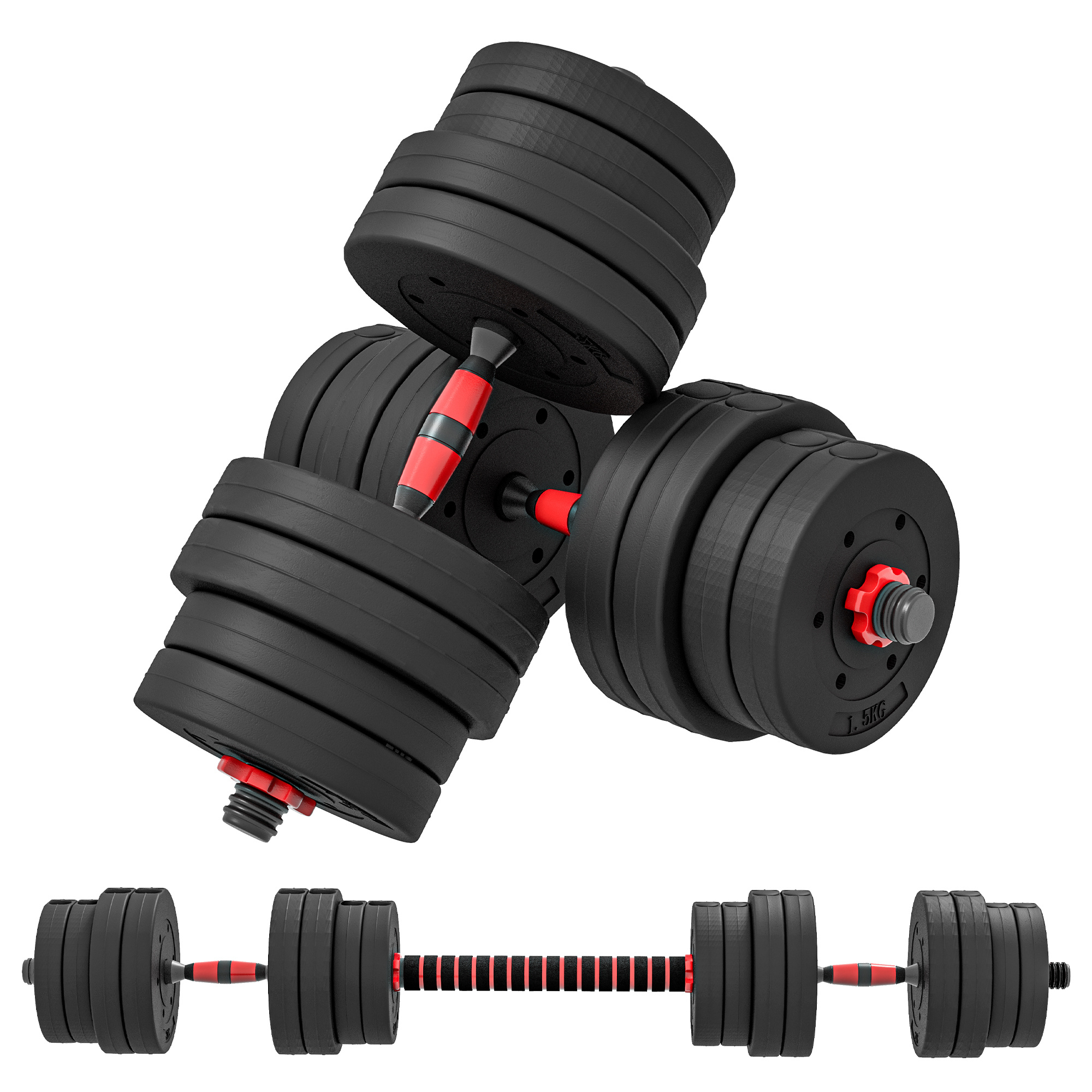 TEMU HOMCOM Juego de Mancuernas Ajustables, , 30kg, Juego de Pesas con Barra de Conexión y Mango Antideslizante, Pesas y Mancuernas para Hombres y
