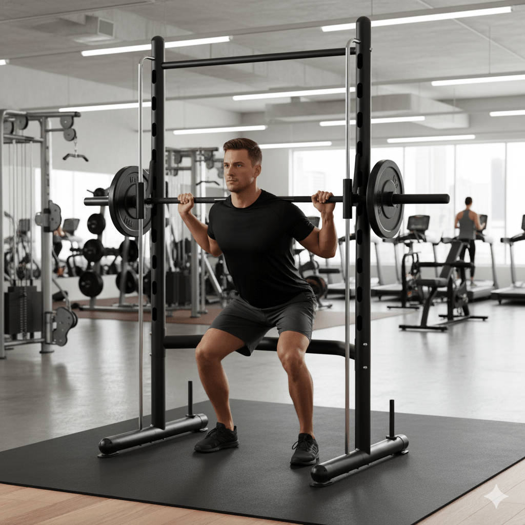 Squat Rack with Pull Bar & Bench + 45kg Cast Iron Weight Set