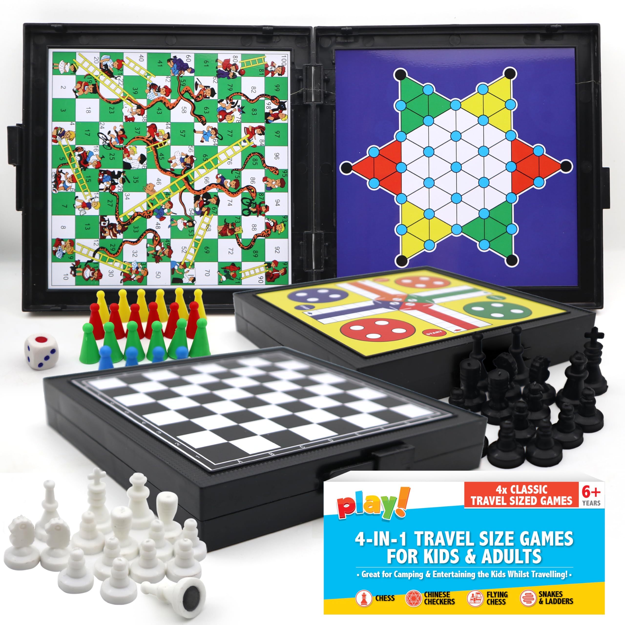 TEMU 4-in-1 Travel Games For Kids & Adults | Mini Magnetic Chess, Checkers, & Ladders & Flying Chess | Pocket-sized Foldable Board Games Set For