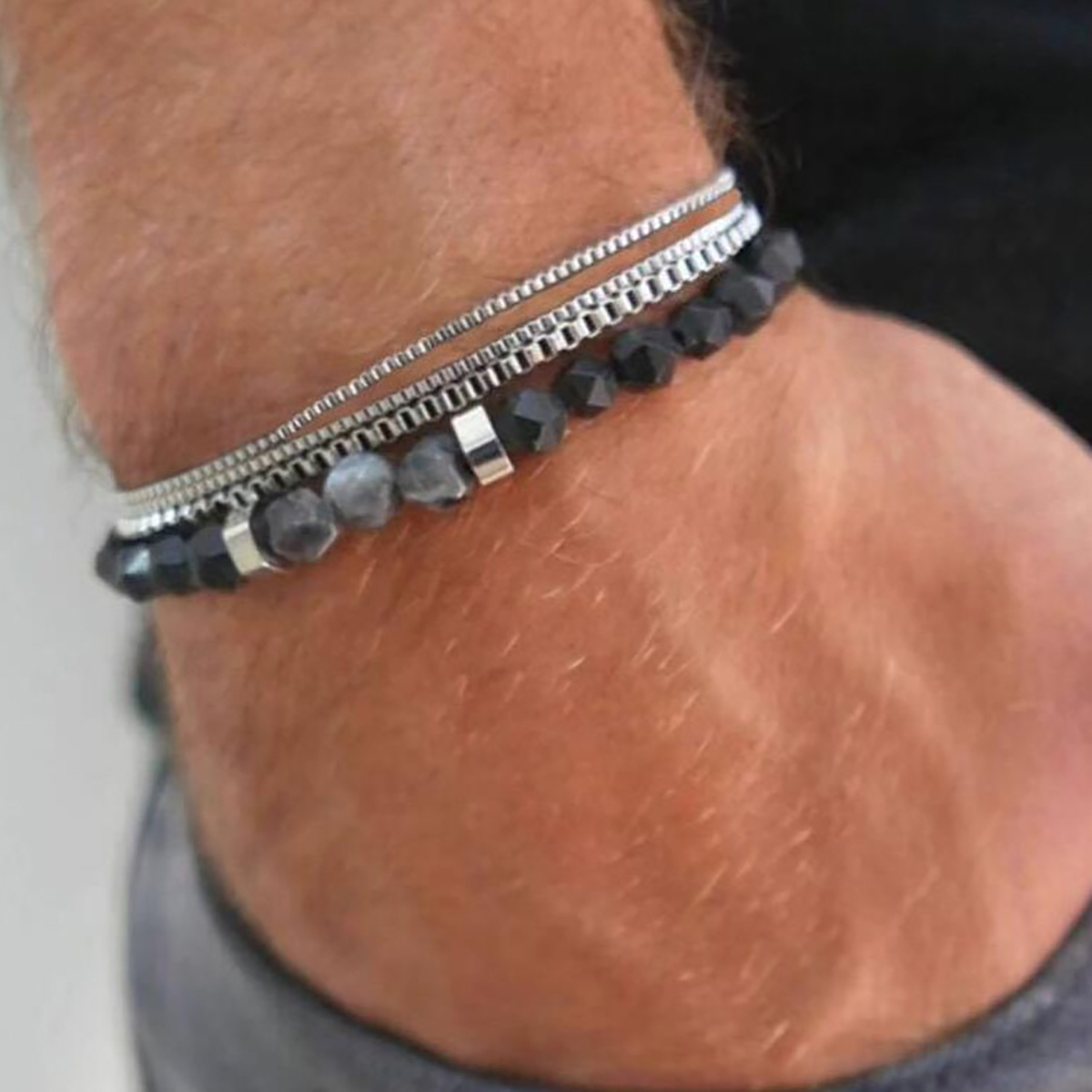 Image of Men's Bracelet, -row Stainless Bracelet For Men, Gift , Great Gift Idea For Birthday, Valentine's Day, Or Christmas