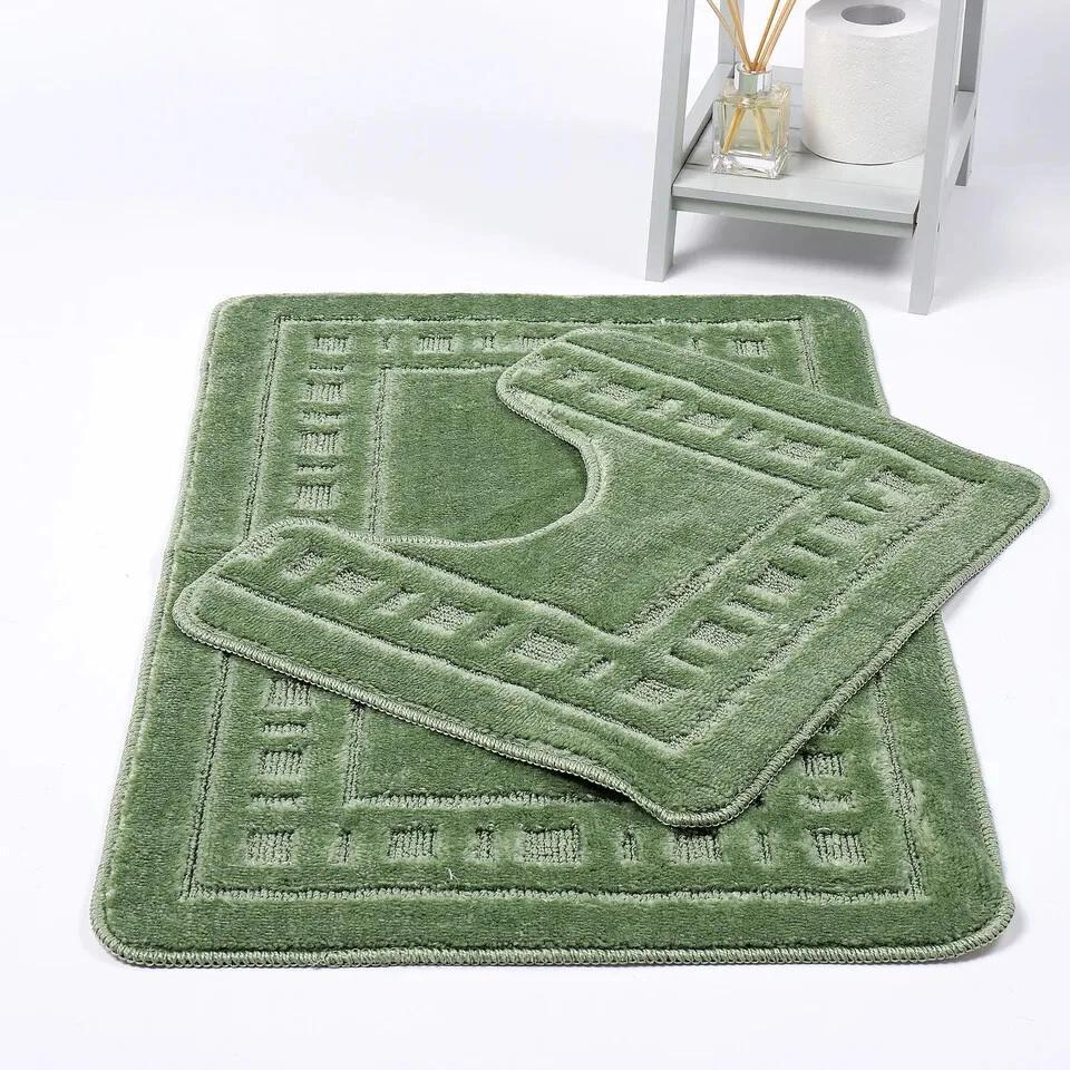 TEMU Luxury 2pcs Bath Mat Set With Pedestal, Non-slip Soft & Absorbent Bathroom Rugs, Toilet Mat Set