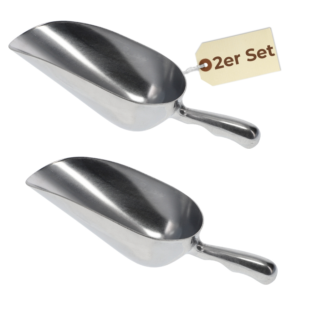 E-shop 2er Set Futterschaufel Aluminium 400 ml Mehlschaufel Eisschaufel Abwiegeschaufel Sackschaufel Schaufel Metall Teeschaufel Gewürzschaufel klein