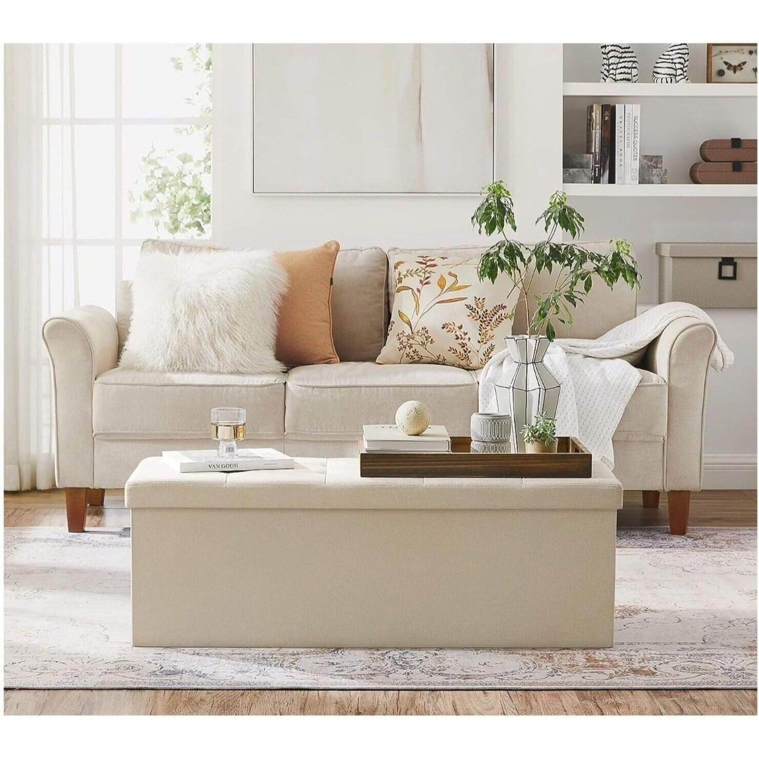 Cecaro Group Ottoman Storage Pouf, Ly Pillow, Quilted Button-tufted Bench Trunk, Colors