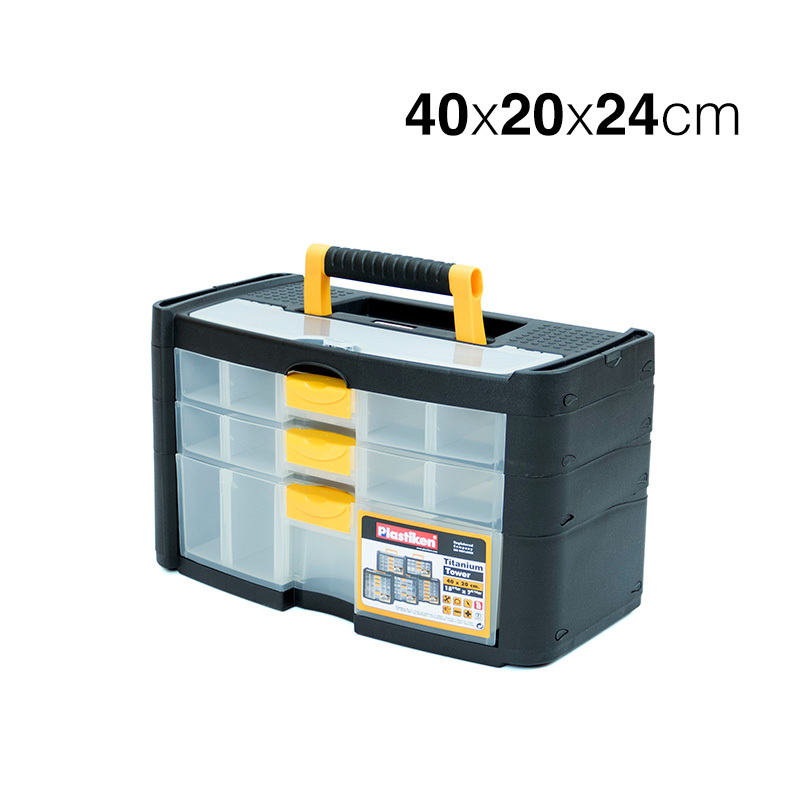 TEMU PLASTIKEN de Cajones con 2 cajones Pequeños y . 40x20x24cm. Organizador Tornillos, Heramientas, Manualidades. Fácil de Transportar y Apilables.