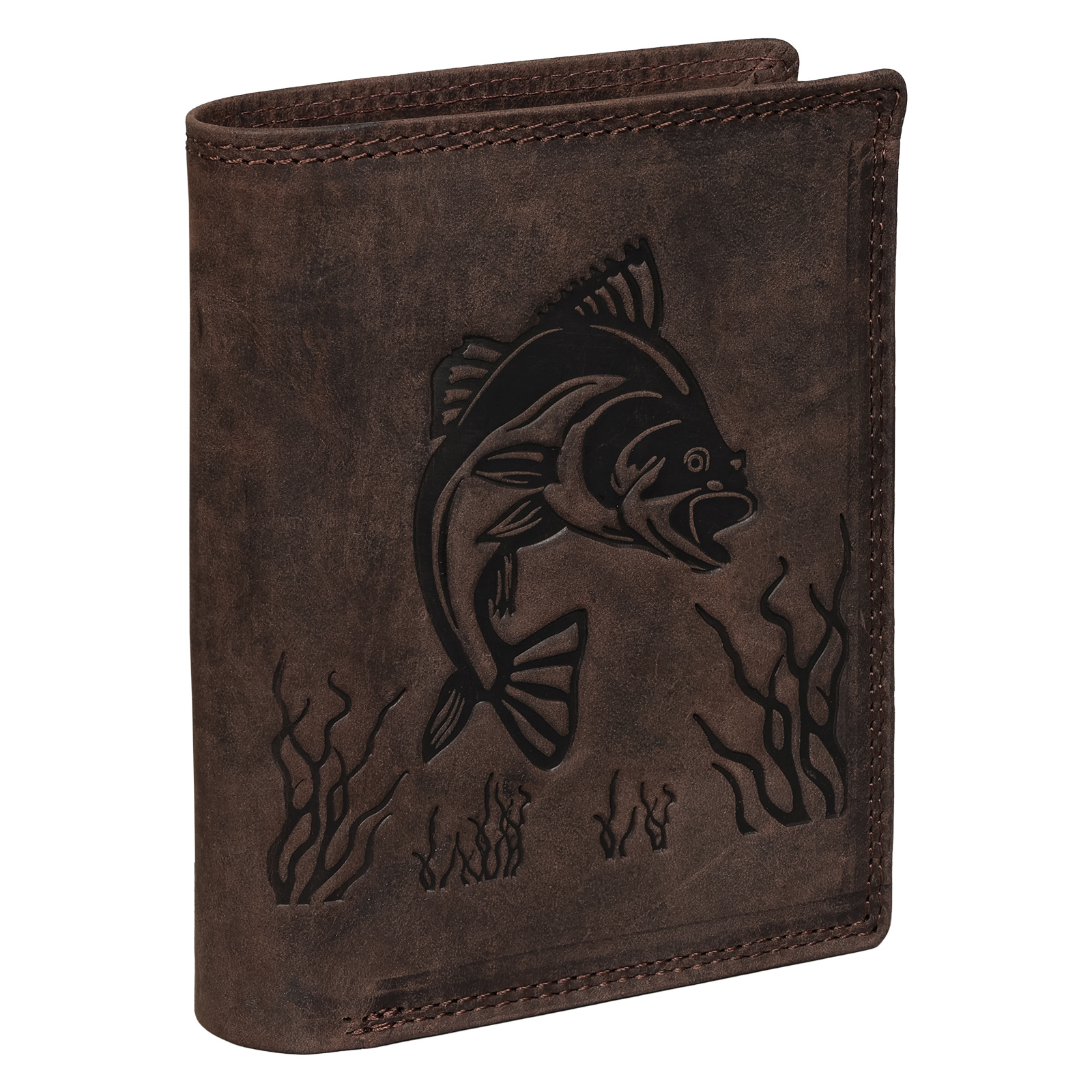 Rfid Buffalo Real Leather Men's Wallet With Embossed Pattern Brown