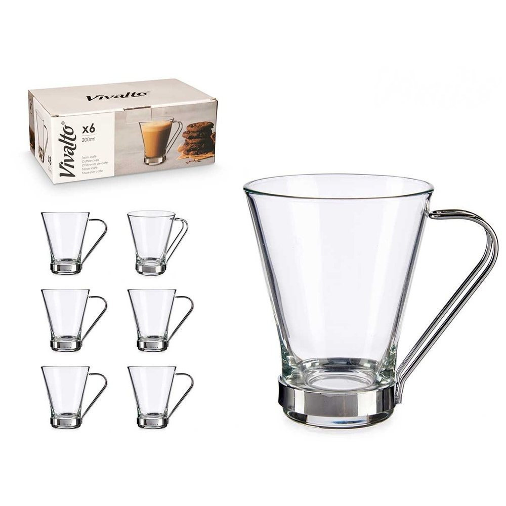 Image of 6 Glasses 190ml Coffee Glasses Tea Glass With Metal Handle