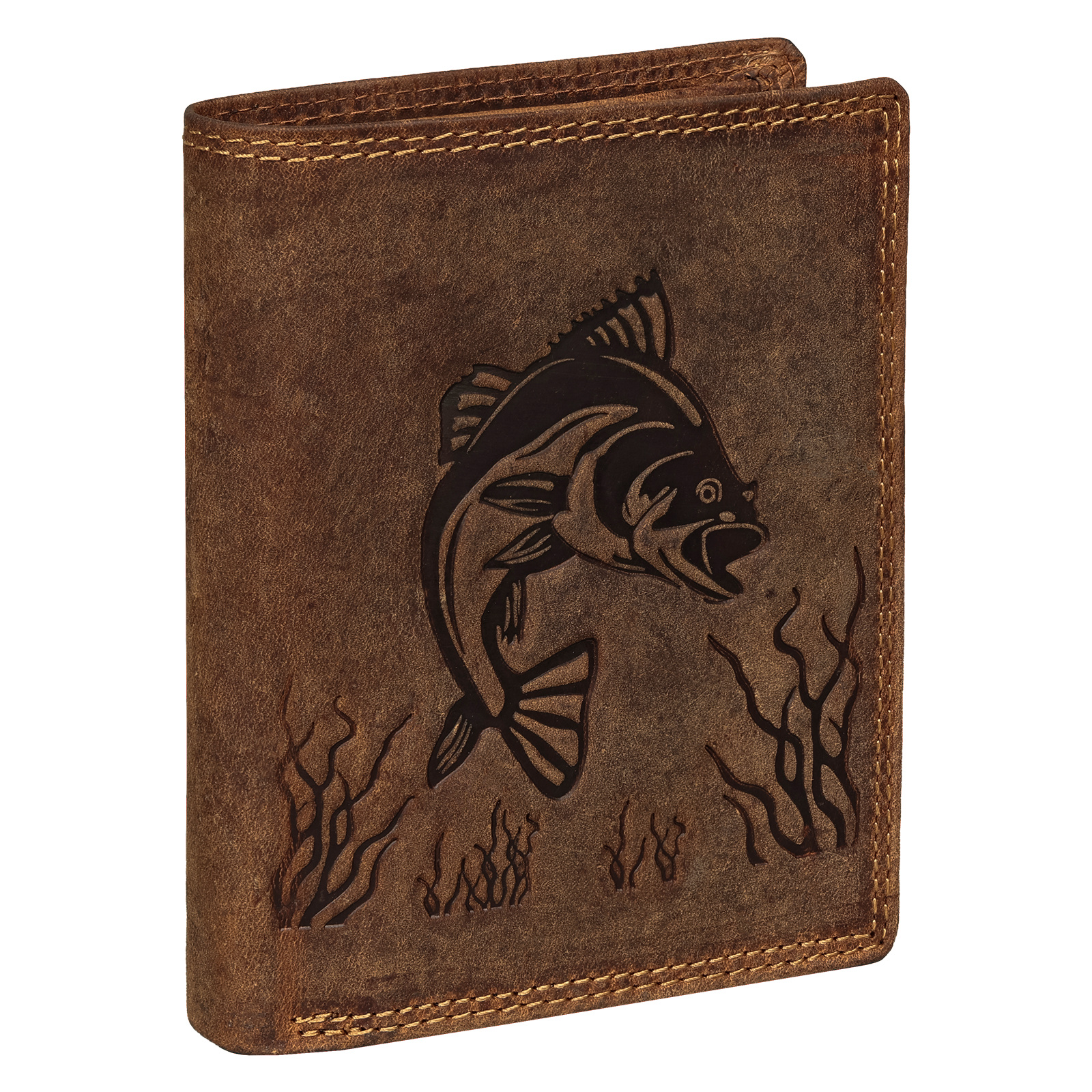 Men's Wallet Rfid Genuine Buffalo Leather Wallet With Embossed , Tan, Vertical Format, Dimensions: 12.5 X 9.5 X 2 Cm ( X D)