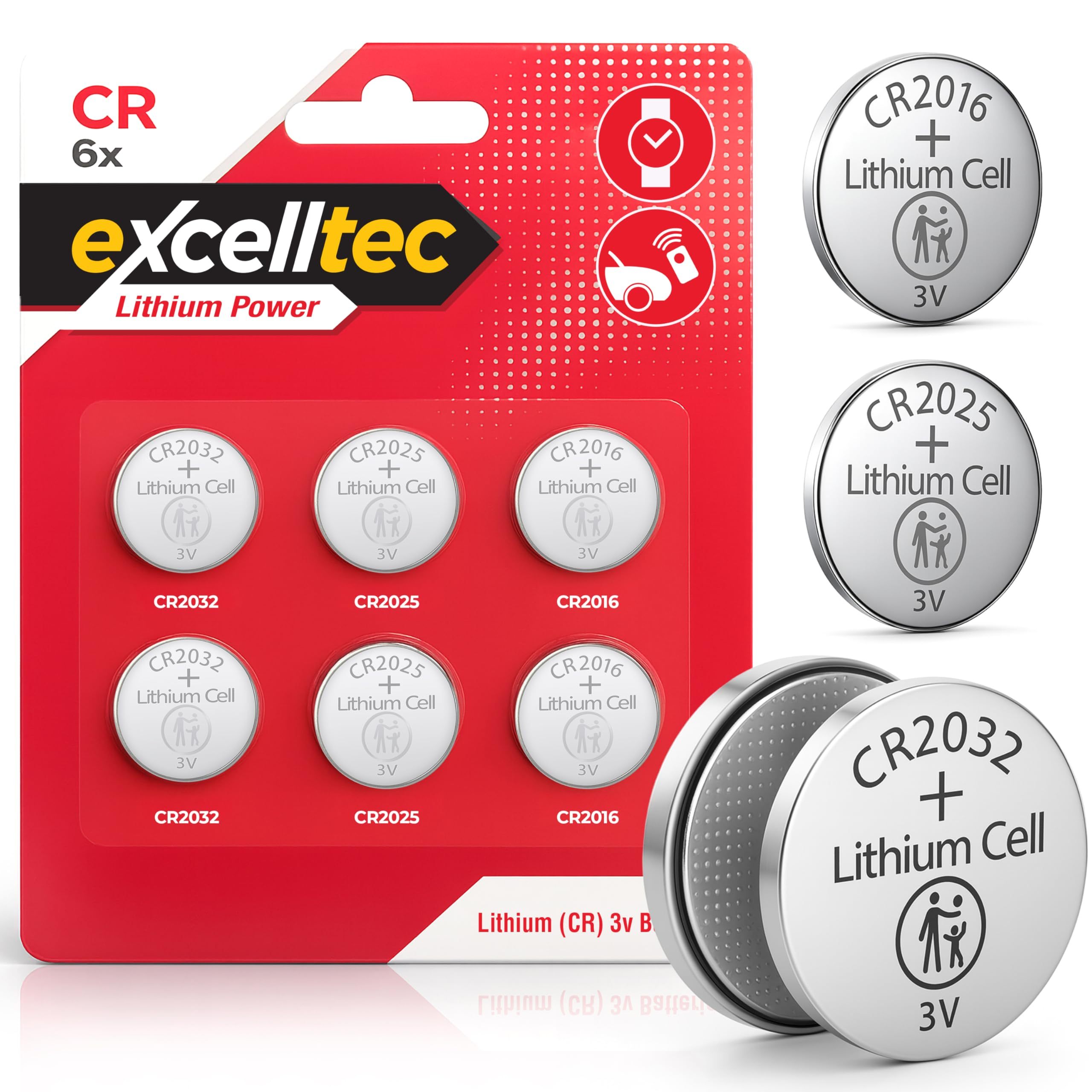 TEMU 6 Pack Lithium Coin Batteries | Assorted Cr2032, Cr2025 & Cr2016 Button Cell Batteries | Long Lasting Flat Batteries For Car Keys, Watches,