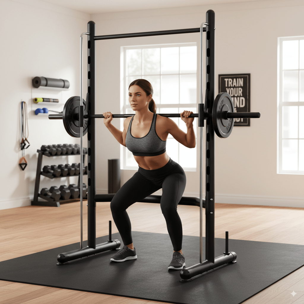 Squat Rack with Pull Bar & Bench + 45kg Cast Iron Weight Set