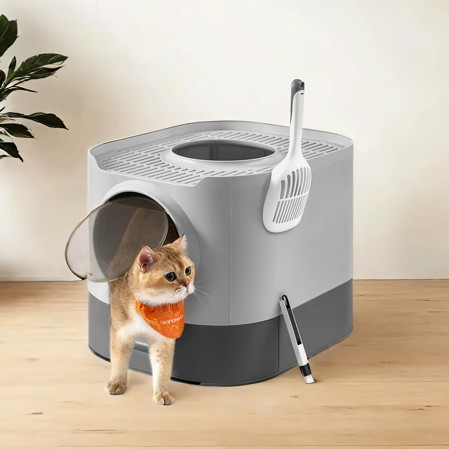 E-shop XXL Katzenstreukasten mit Deckel, Haferflocken und Grau