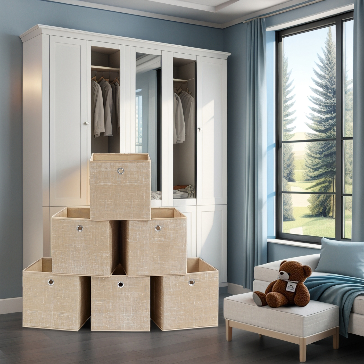 Stable Storage Boxes, 30 X 30 X 30 Cm, 6pcs Set, Storage Boxes Made Of Fleece With Handles, Suitable For Cube Shelves, Foldable Boxes, And Clothing Storage, 27l