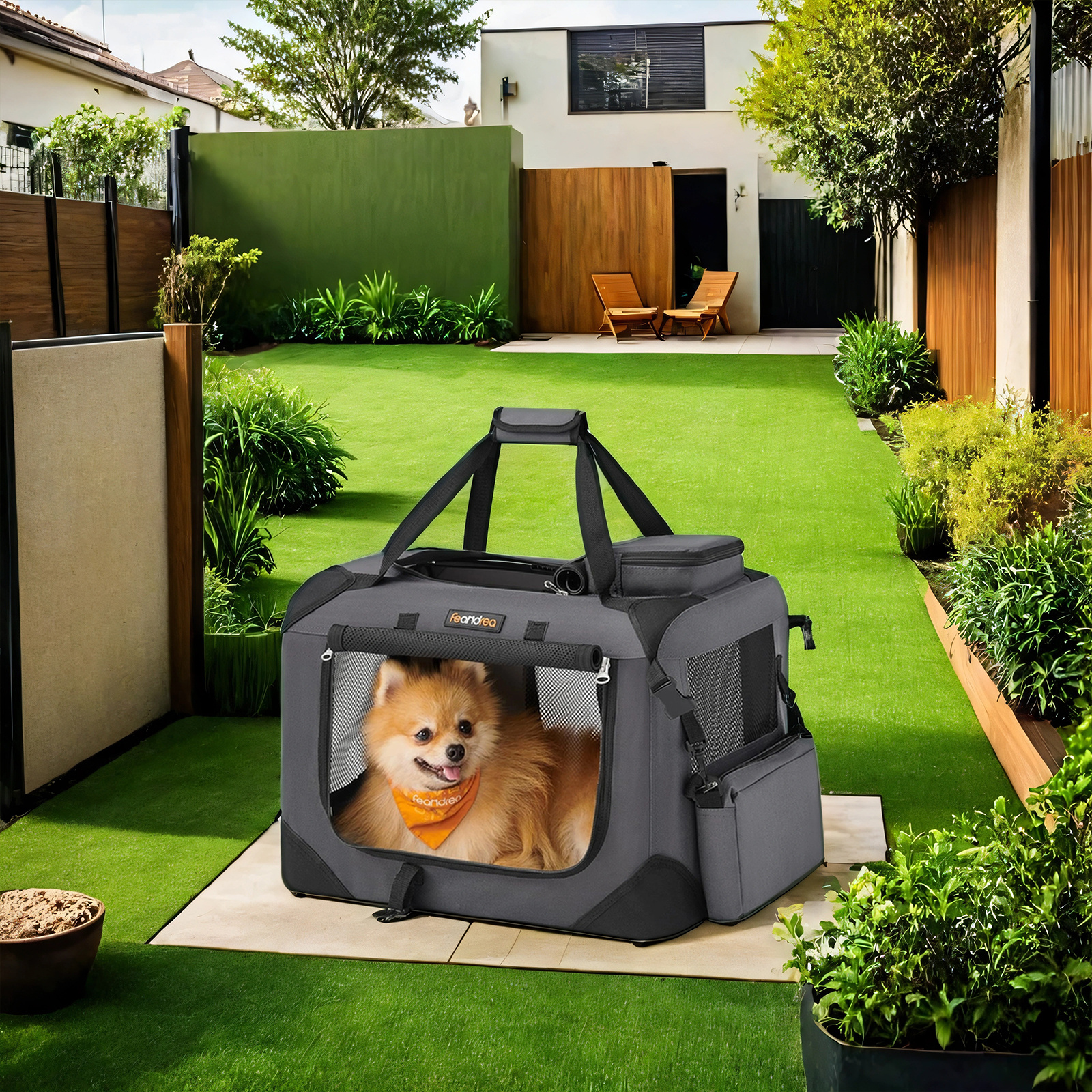 Collapsible Dog Crate, , Portable Soft Dog Crate, Oxford Fabric, Grey