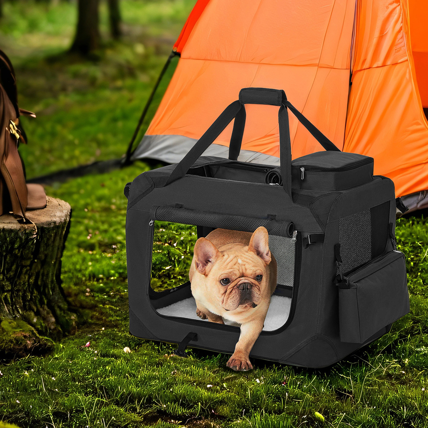 E-shop Hundebox faltbar 60 x 42 x 42 cm, Transportbox Hund, Hundetasche, Oxford-Gewebe, atmungsaktiv und , Metallrahmen, mit Griffen